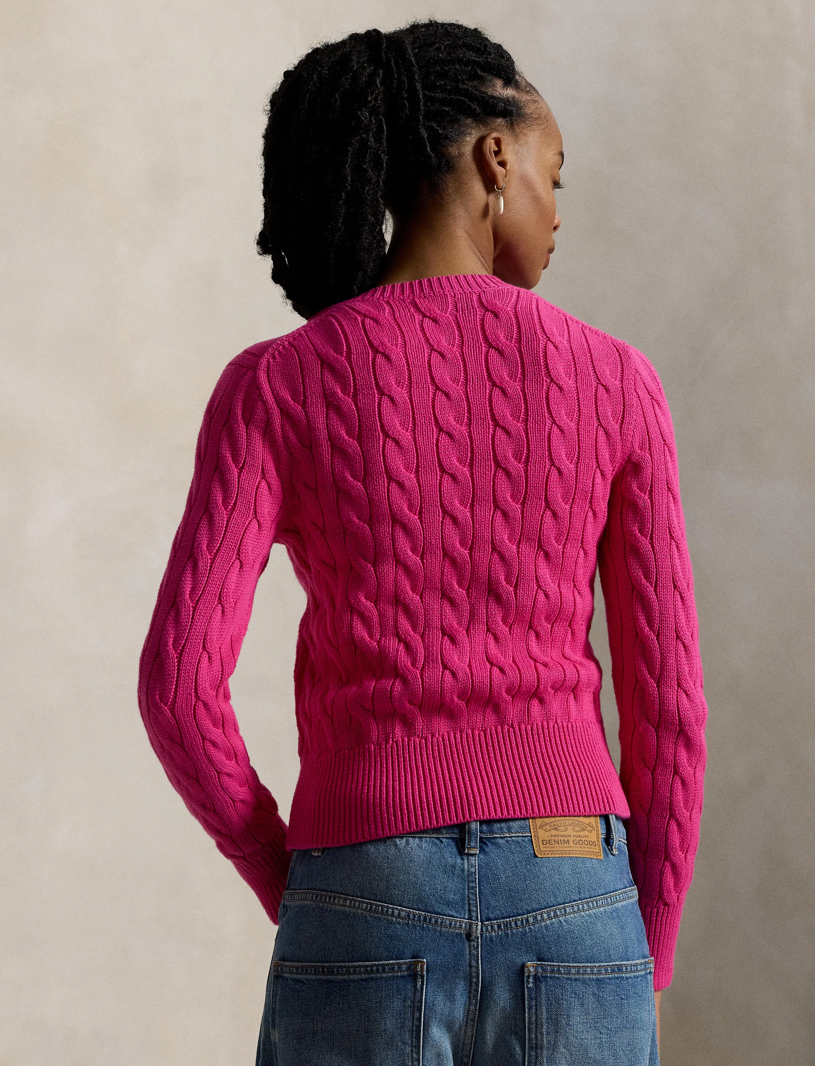 Polo Ralph Lauren - Cable-Knit Cotton Crewneck Cardigan - koftor - accent pink - 3