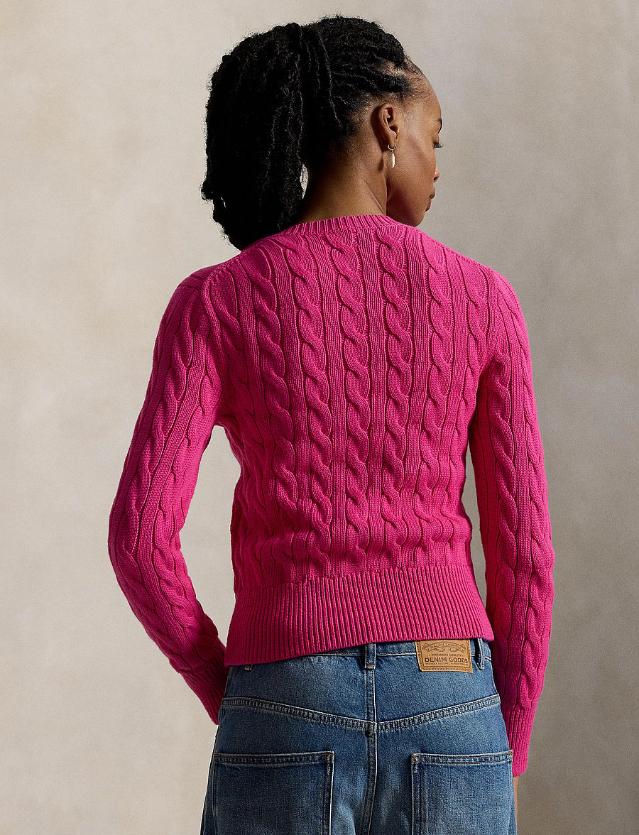 Polo Ralph Lauren - Cable-Knit Cotton Crewneck Cardigan - kardiganid - accent pink - 3
