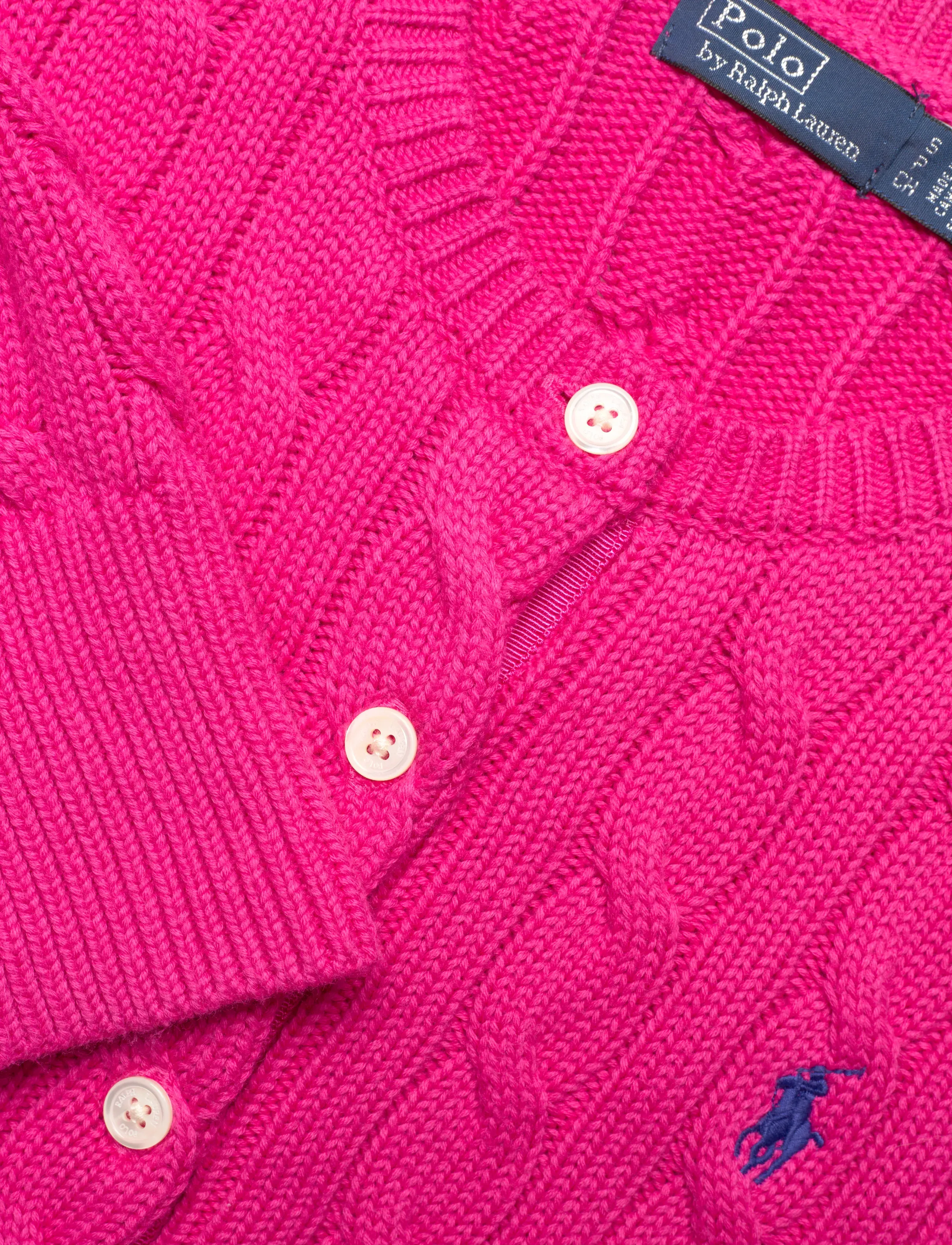 Polo Ralph Lauren - Cable-Knit Cotton Crewneck Cardigan - koftor - accent pink - 4