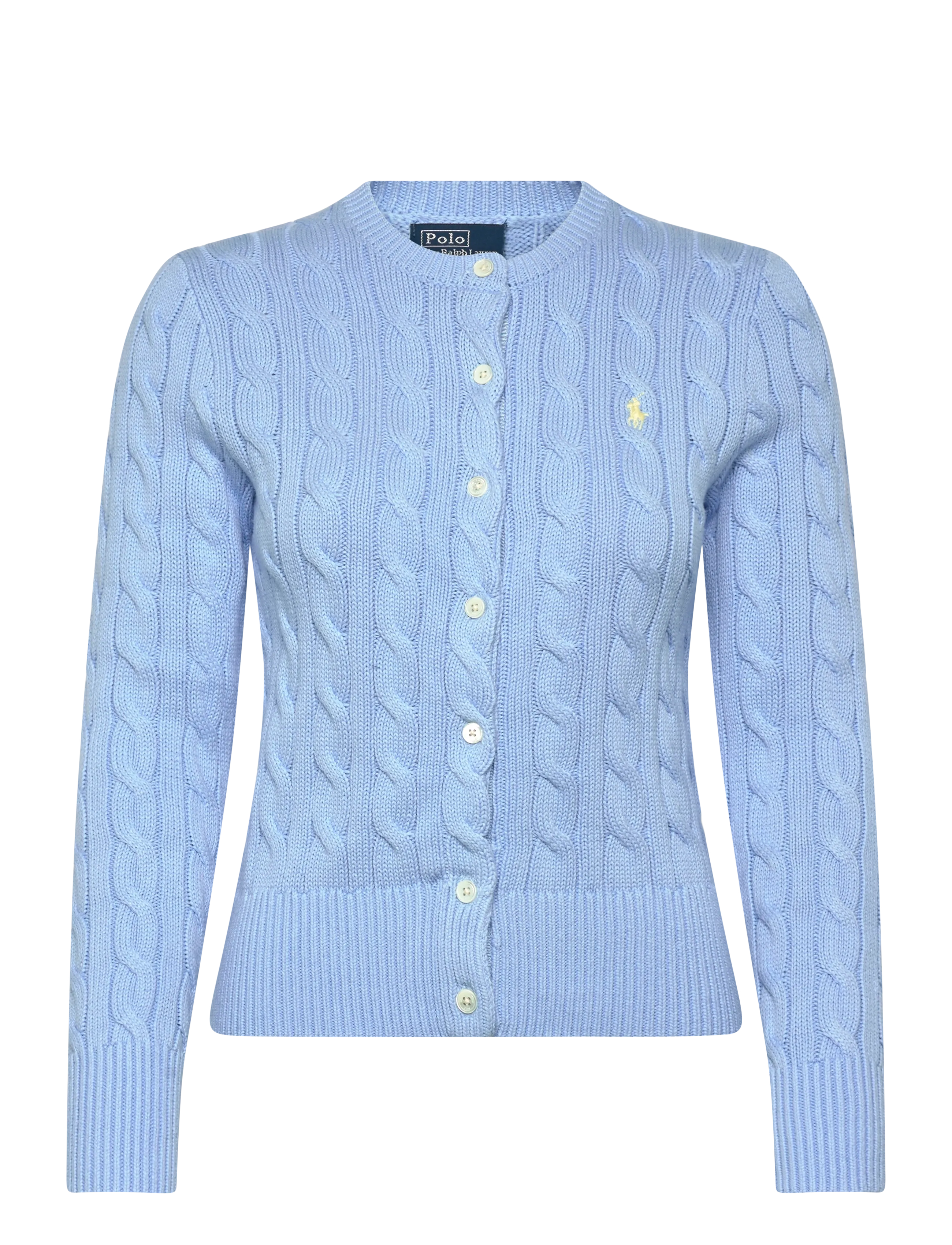 Polo Ralph Lauren Cable-Knit Cotton Crewneck Cardigan - Transitional Layering - BABY BLUE / blue