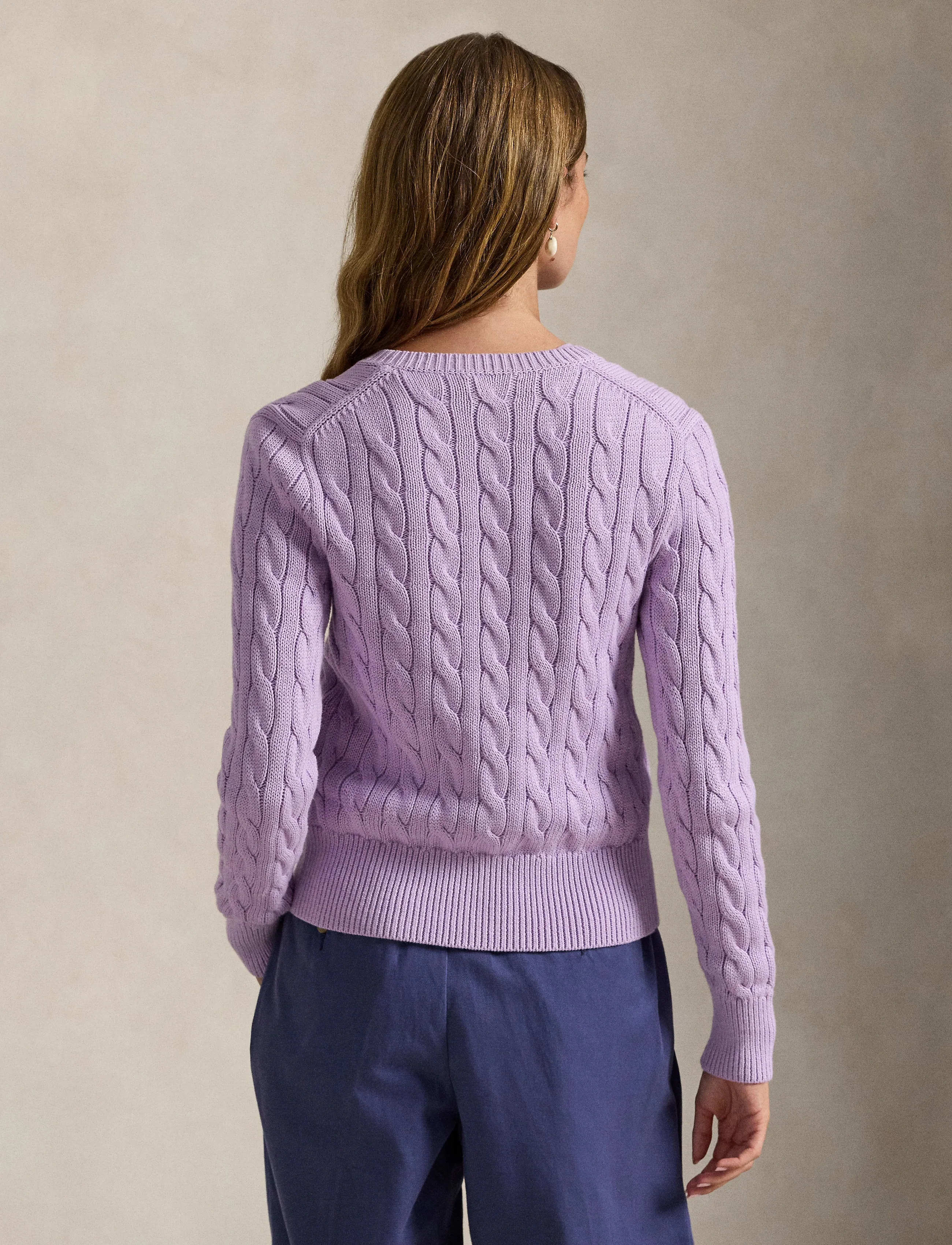 Polo Ralph Lauren Cable-Knit Cotton Crewneck Cardigan - Ralph Lauren - BRIGHT ASTER / purple