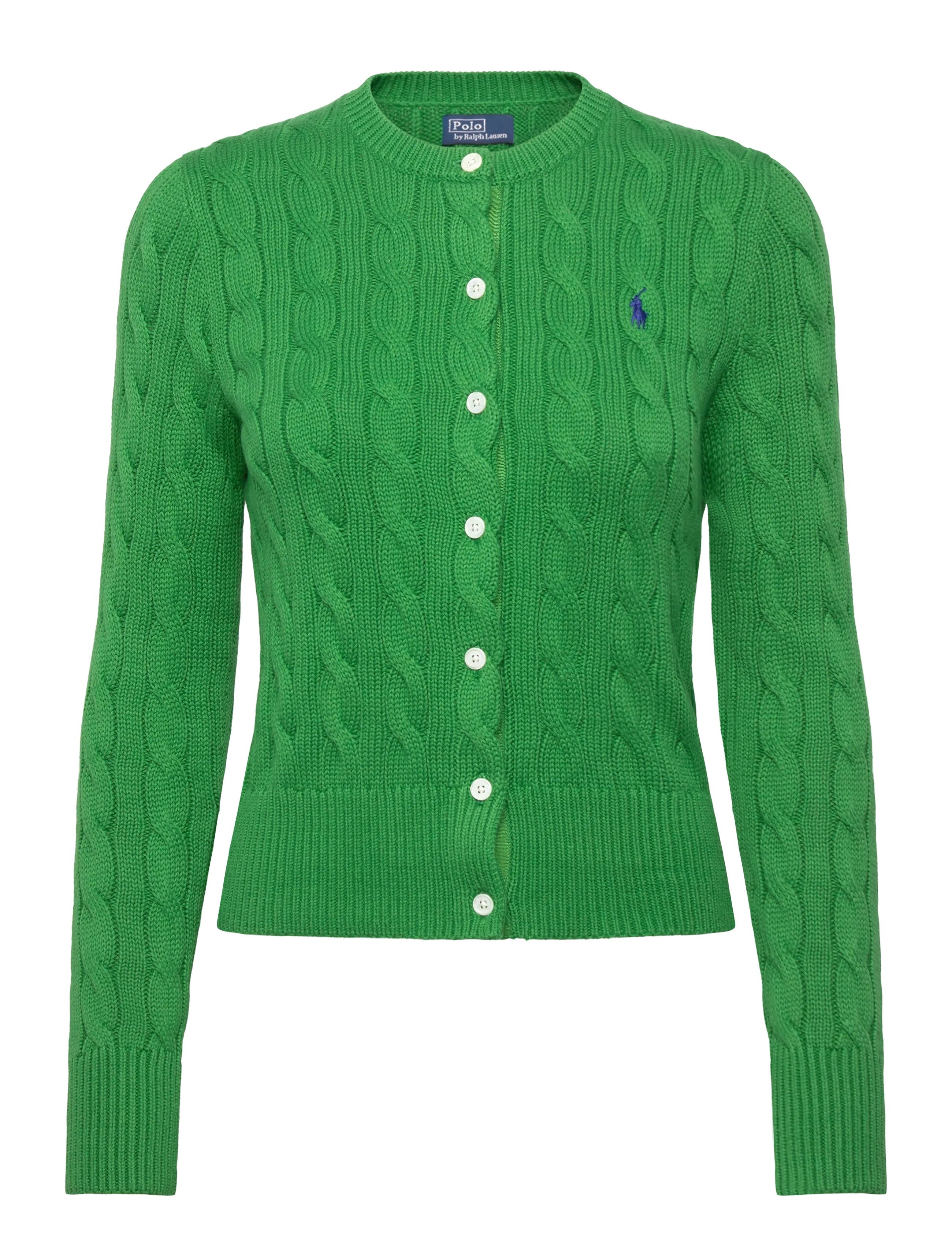 Polo Ralph Lauren Cable-Knit Cotton Crewneck Cardigan - Campaign - FIJI GREEN / green