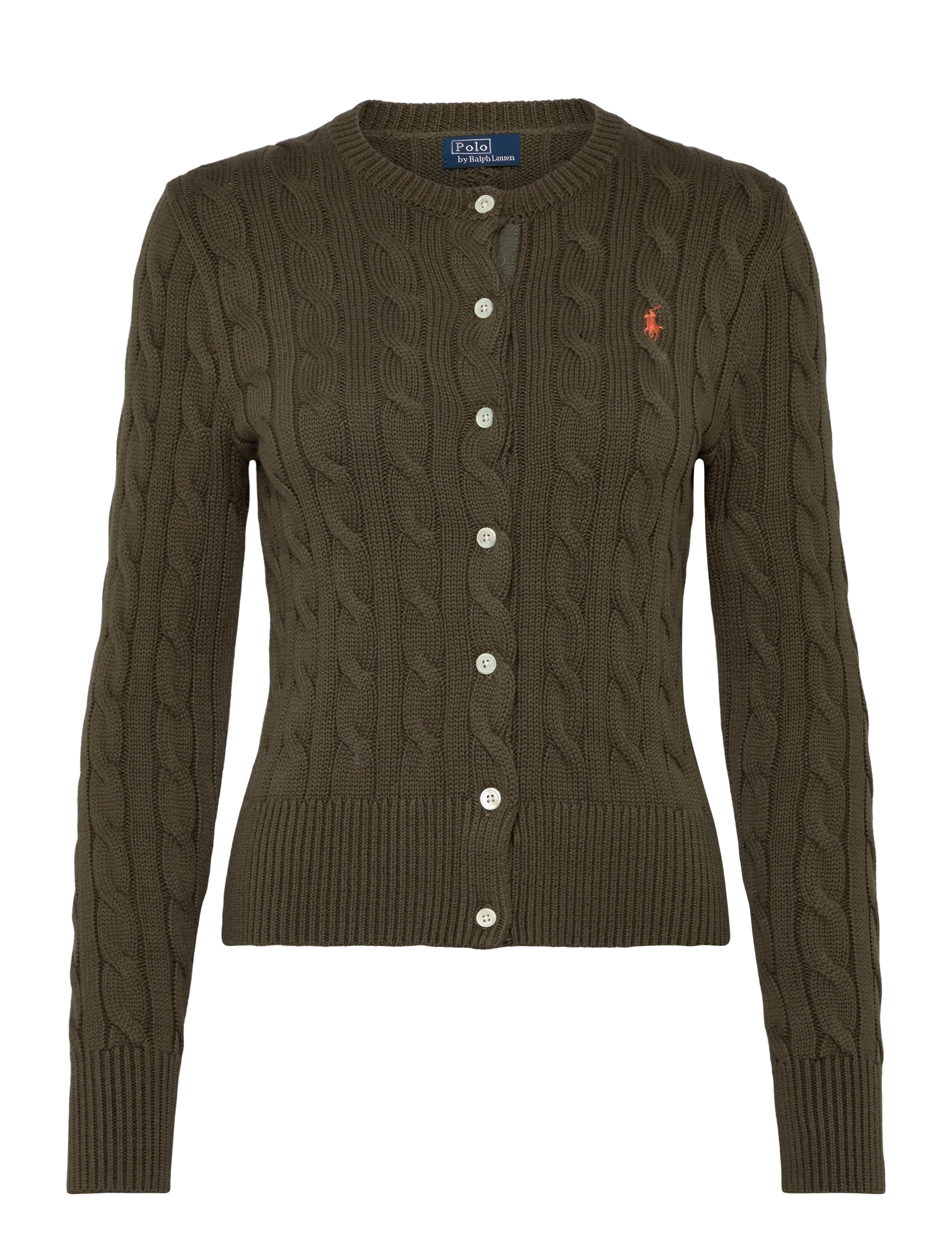 Polo Ralph Lauren Cable-Knit Cotton Crewneck Cardigan - Cardigans - HARVEST OLIVE / khaki/green