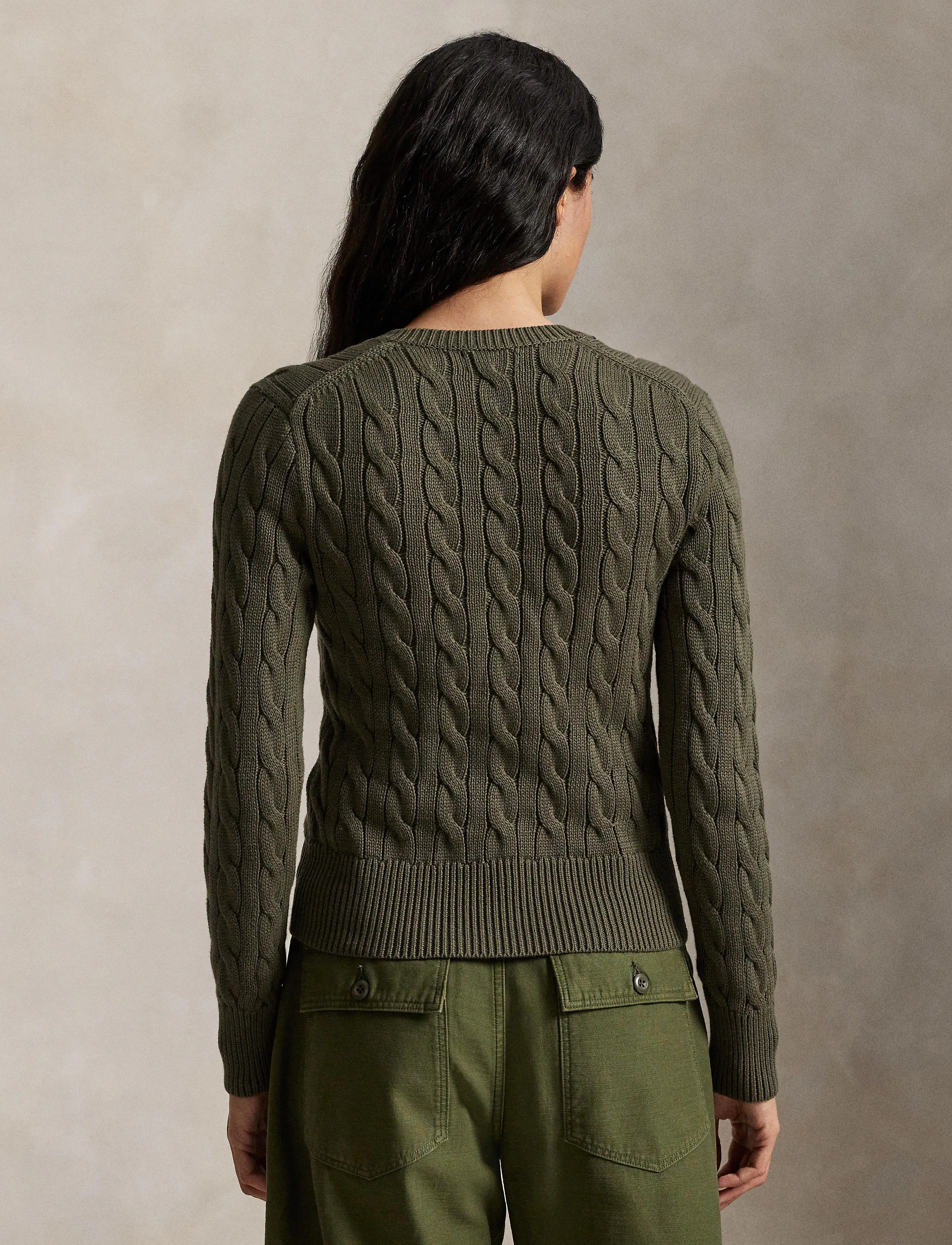 Polo Ralph Lauren Cable-Knit Cotton Crewneck Cardigan - Ralph Lauren - HARVEST OLIVE / khaki/green