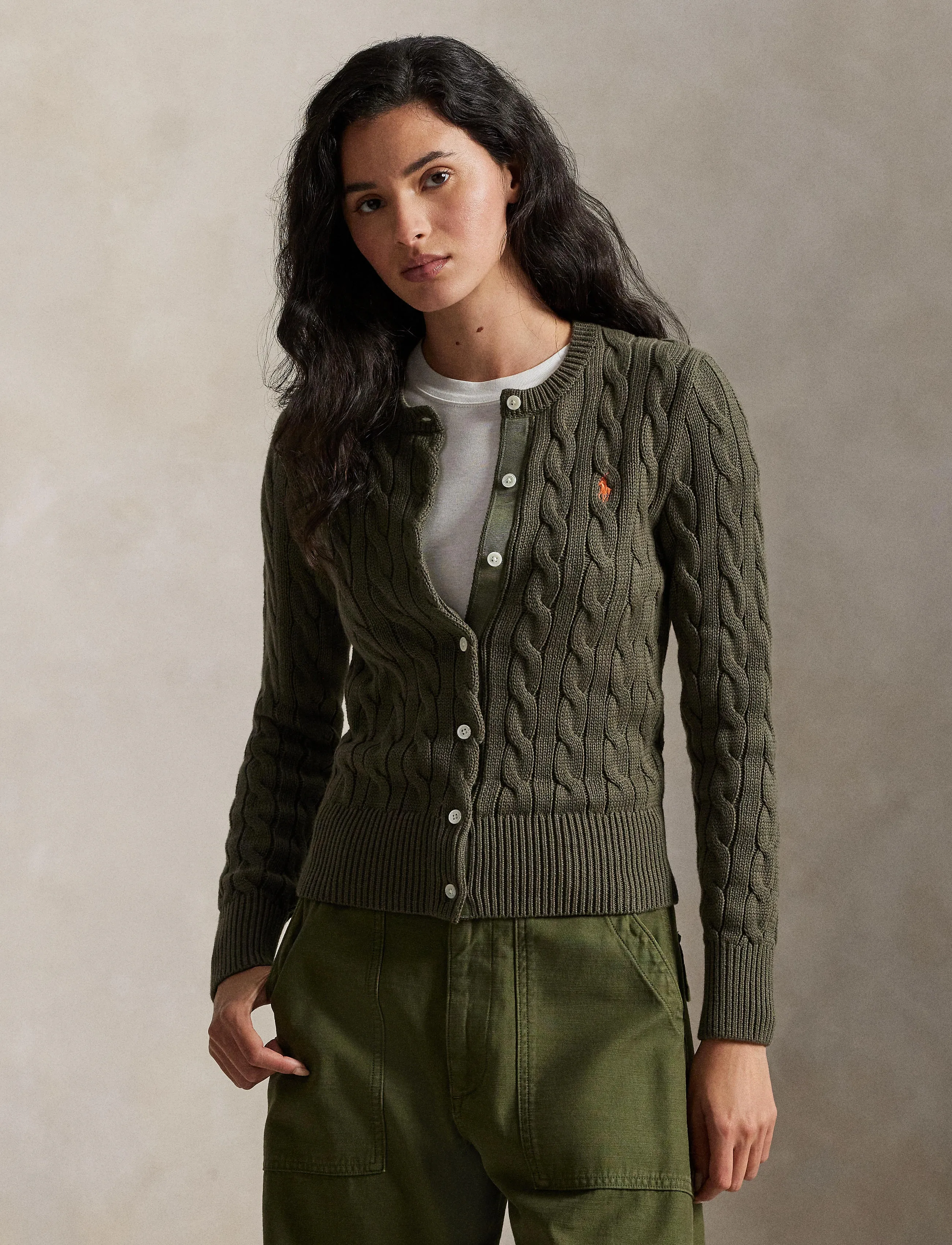 Polo Ralph Lauren - Cable-Knit Cotton Crewneck Cardigan - cardigans - harvest olive - 5