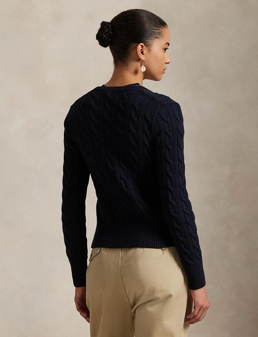 Polo Ralph Lauren - Cable-Knit Cotton Crewneck Cardigan - kardiganid - hunter navy - 2