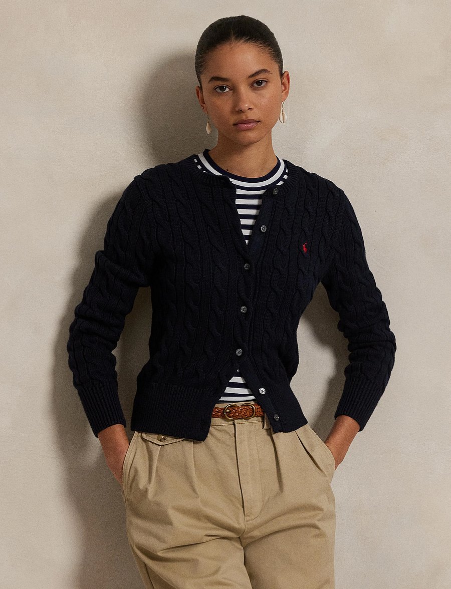Polo Ralph Lauren - Cable-Knit Cotton Crewneck Cardigan - kardiganid - hunter navy - 3