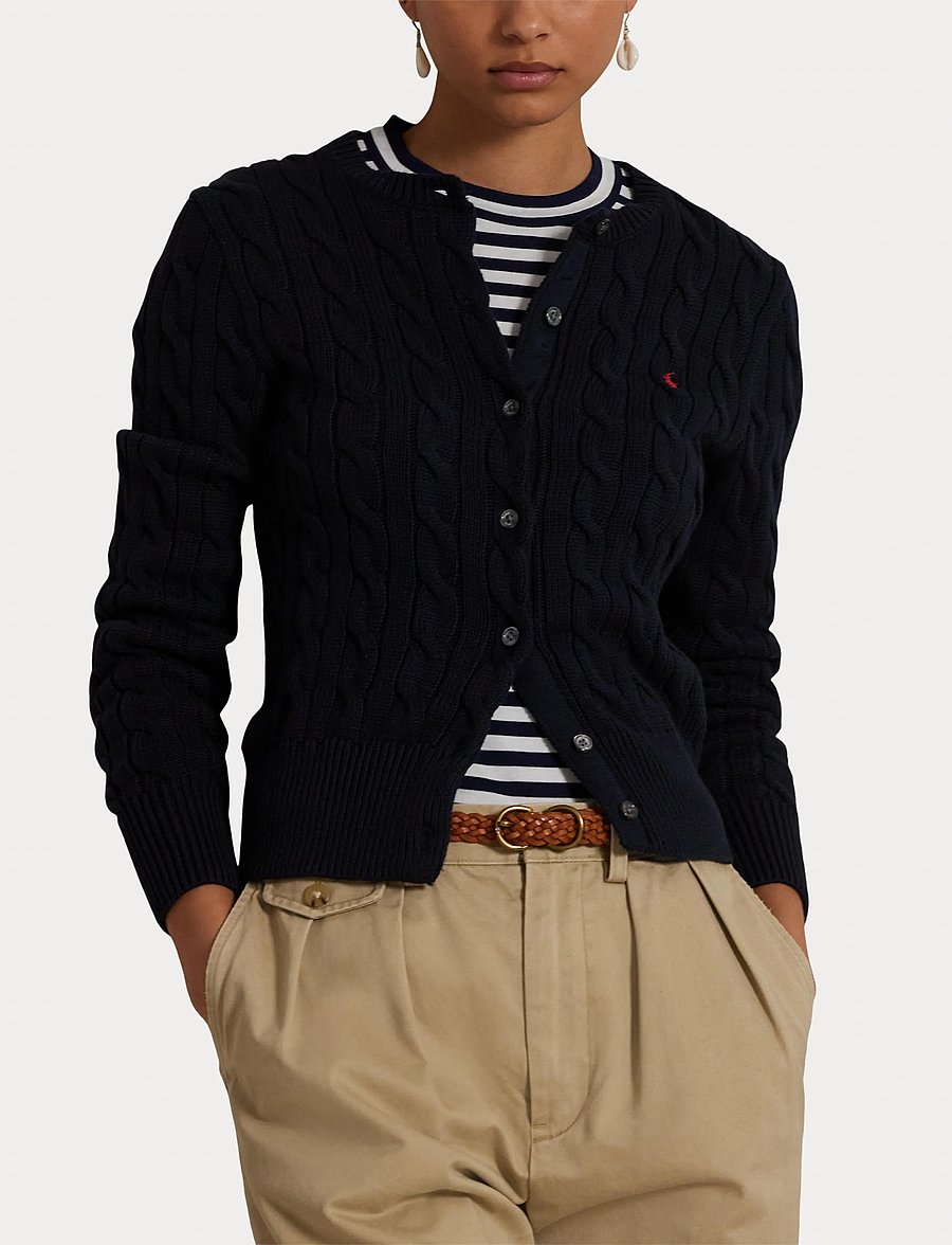 Polo Ralph Lauren - Cable-Knit Cotton Crewneck Cardigan - kardiganid - hunter navy - 5
