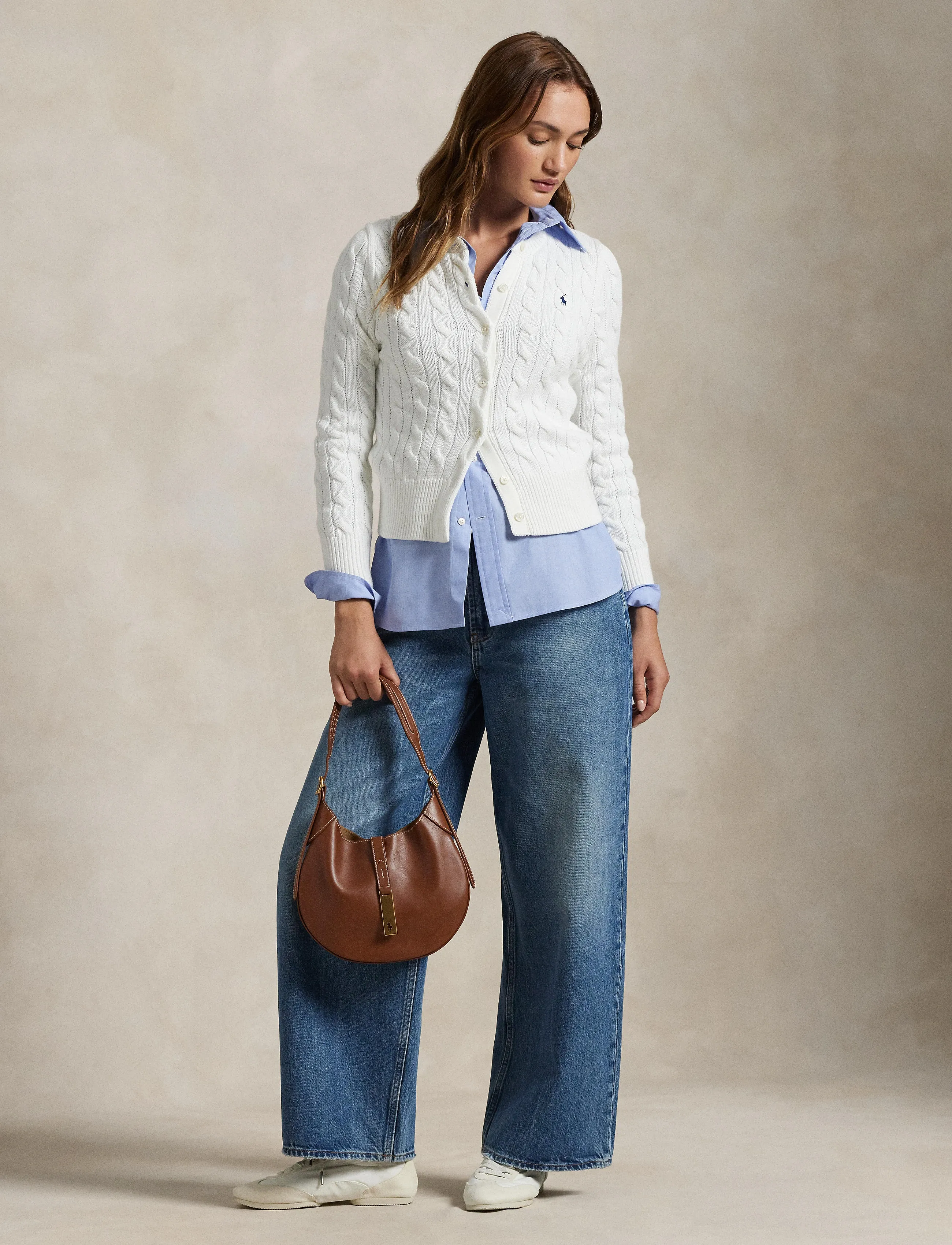 Polo Ralph Lauren Cable-Knit Cotton Crewneck Cardigan, S, Knitwear, Weiß - Cardigans, Frauen