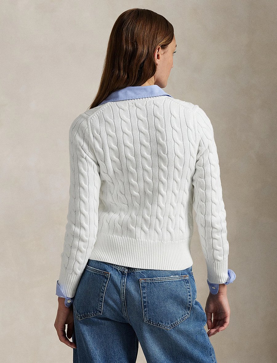 Polo Ralph Lauren - Cable-Knit Cotton Crewneck Cardigan - kardiganid - white - 2
