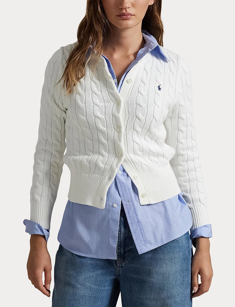 Polo Ralph Lauren - Cable-Knit Cotton Crewneck Cardigan - kardiganid - white - 5