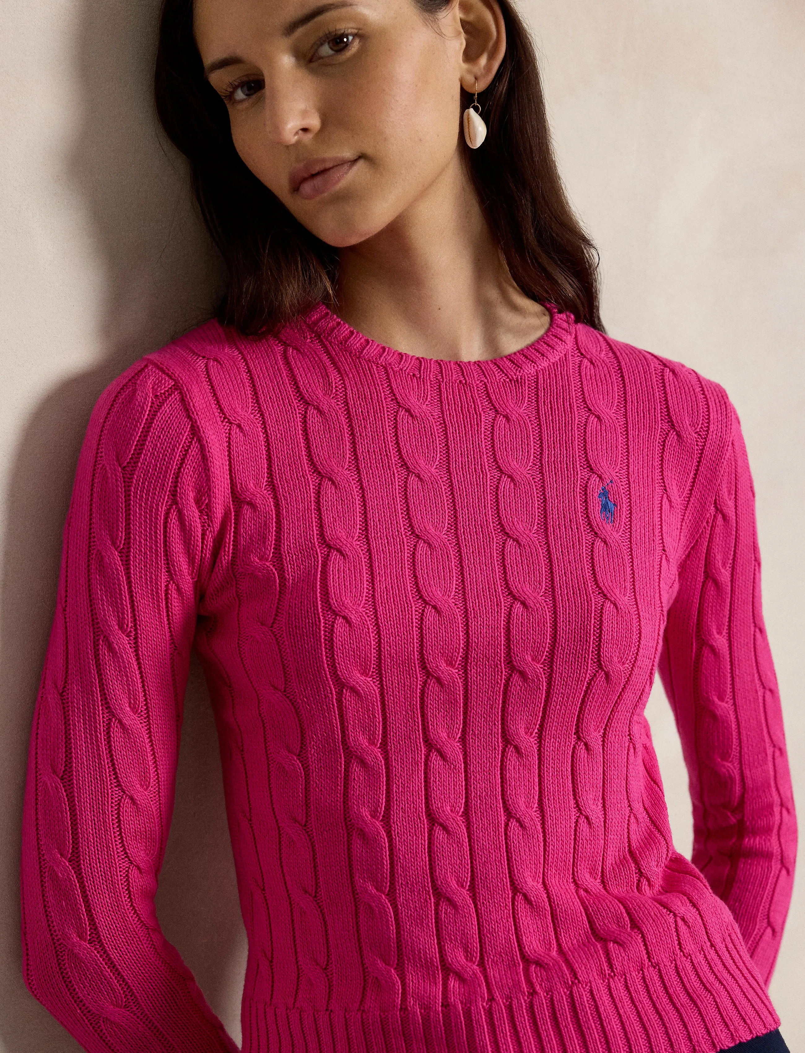 Polo Ralph Lauren - Cable-Knit Cotton Crewneck Sweater - trøjer - accent pink - 3
