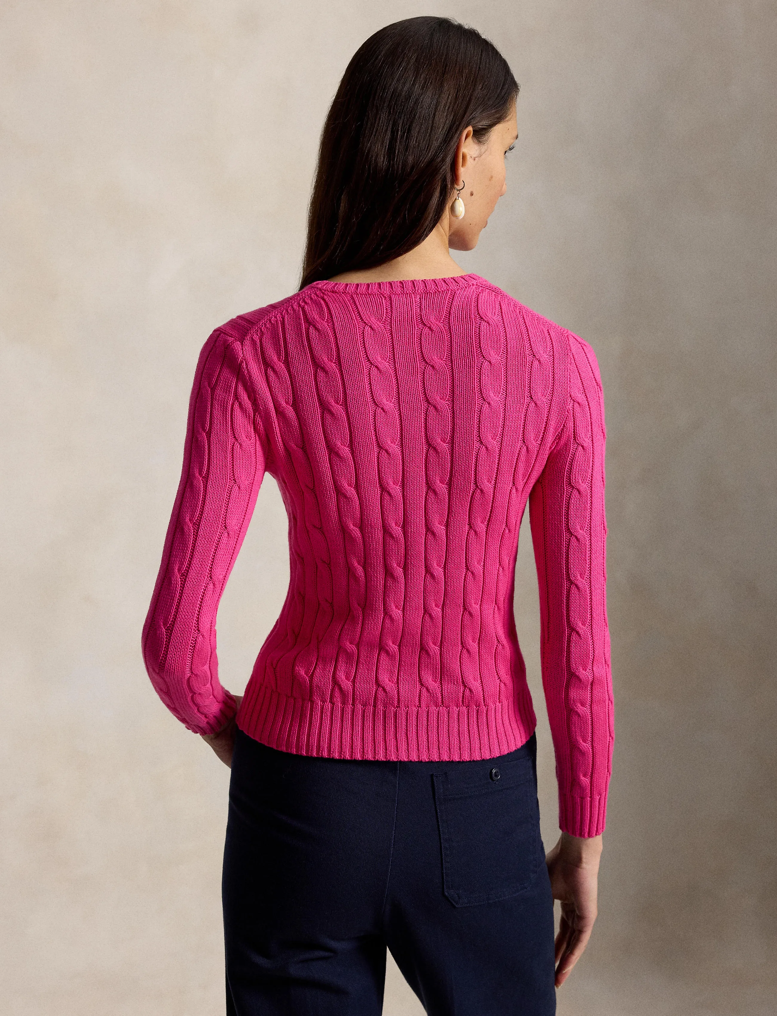 Polo Ralph Lauren - Cable-Knit Cotton Crewneck Sweater - trøjer - accent pink - 4
