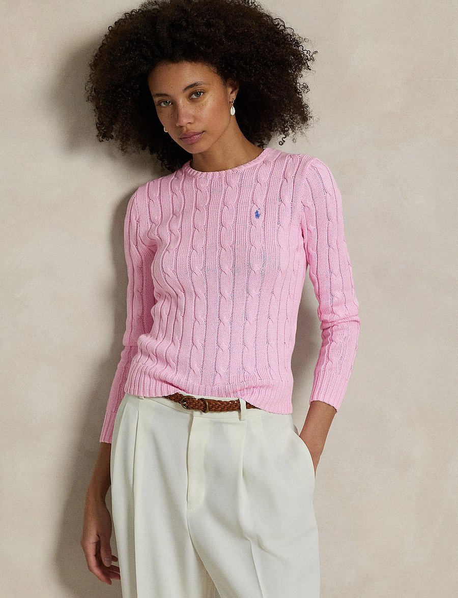 Polo Ralph Lauren - Cable-Knit Cotton Crewneck Sweater - neulepuserot - carmel pink - 3