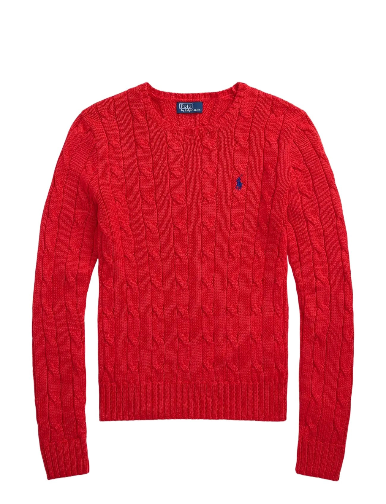 Cable-Knit Cotton Crewneck Sweater - DEEP ORANGEY RED