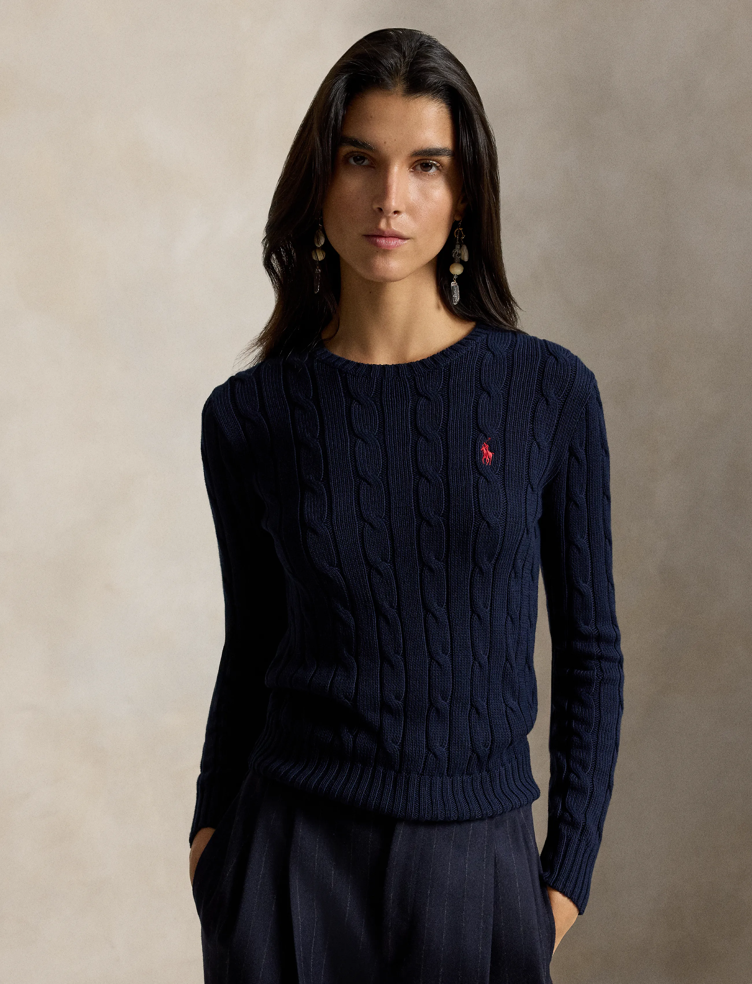 Polo Ralph Lauren Cable-Knit Cotton Crewneck Sweater - Ralph Lauren - HUNTER NAVY / navy