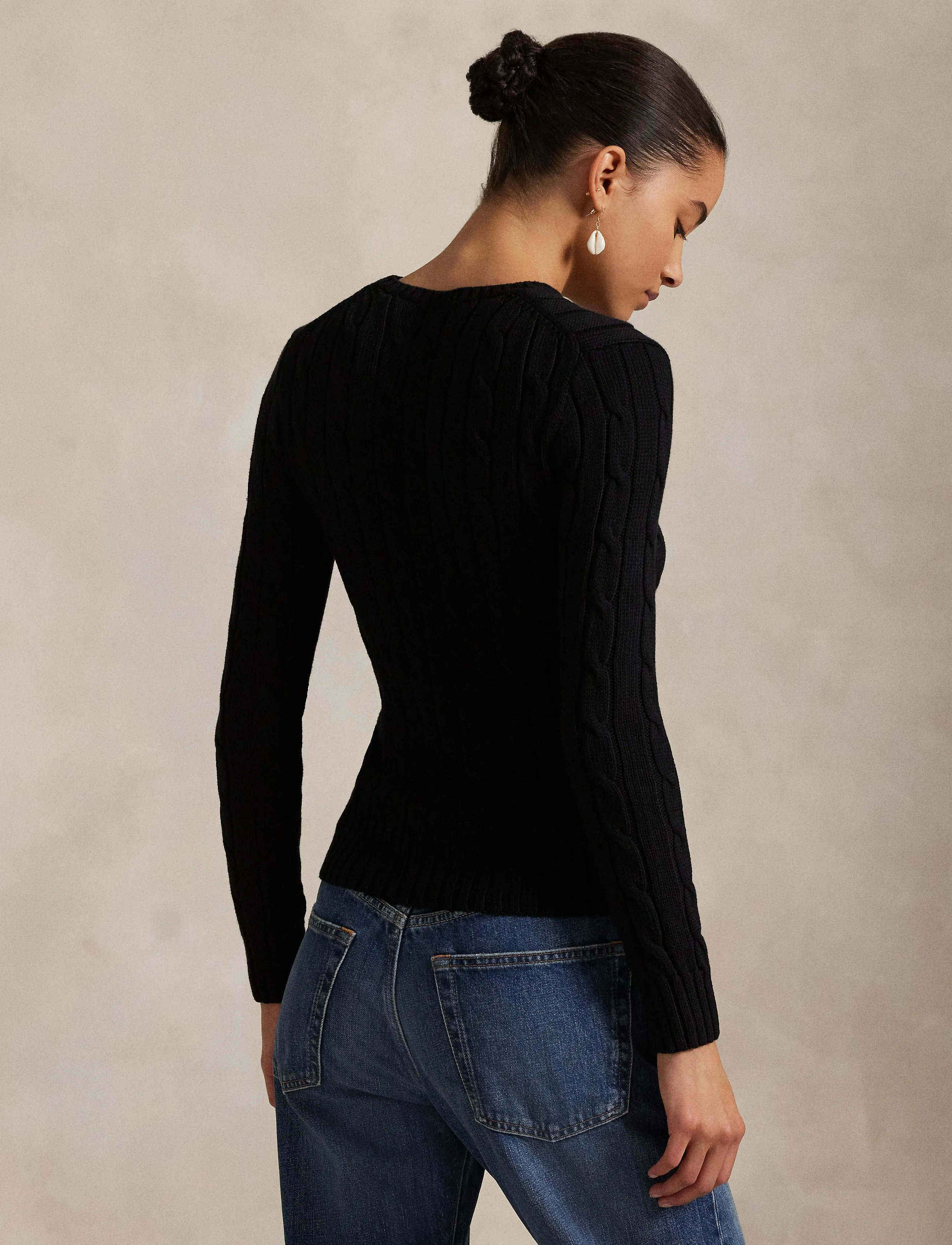 Polo Ralph Lauren - Cable-Knit Cotton Crewneck Sweater - pulls - polo black/white - 2