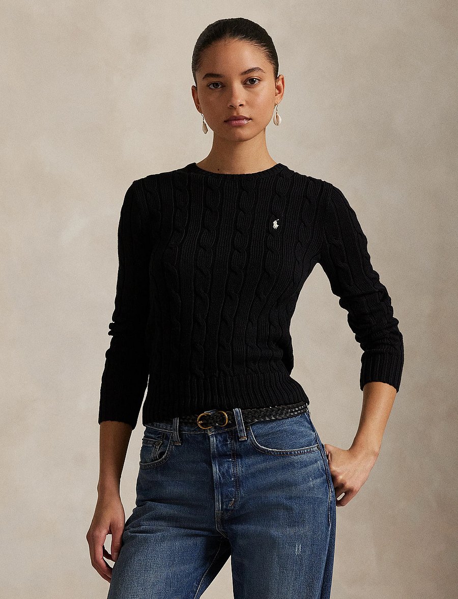 Polo Ralph Lauren - Cable-Knit Cotton Crewneck Sweater - džemperi - polo black/white - 3