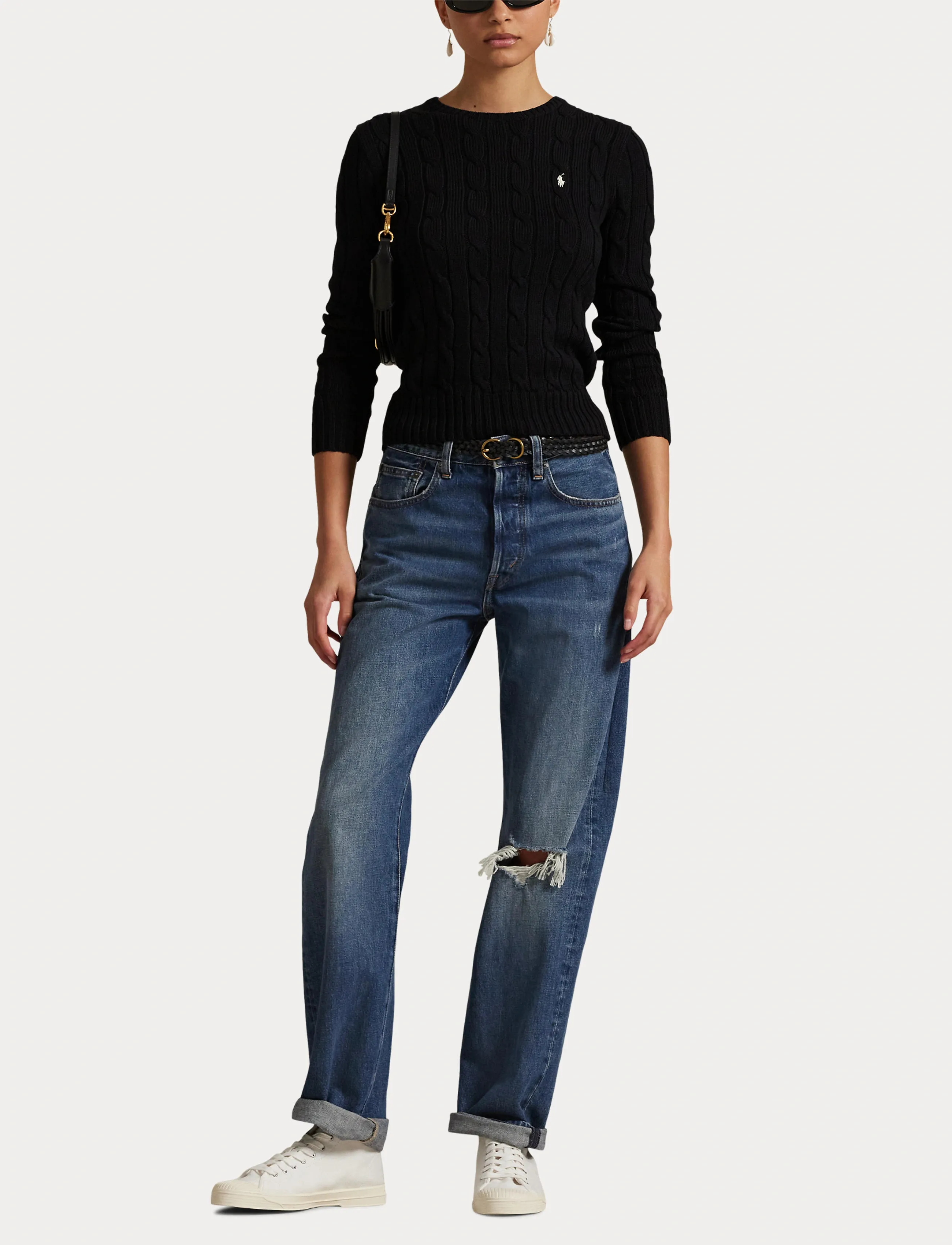 Polo Ralph Lauren - Cable-Knit Cotton Crewneck Sweater - pulls - polo black/white - 4