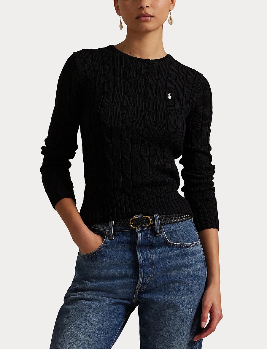 Polo Ralph Lauren - Cable-Knit Cotton Crewneck Sweater - džemperi - polo black/white - 5