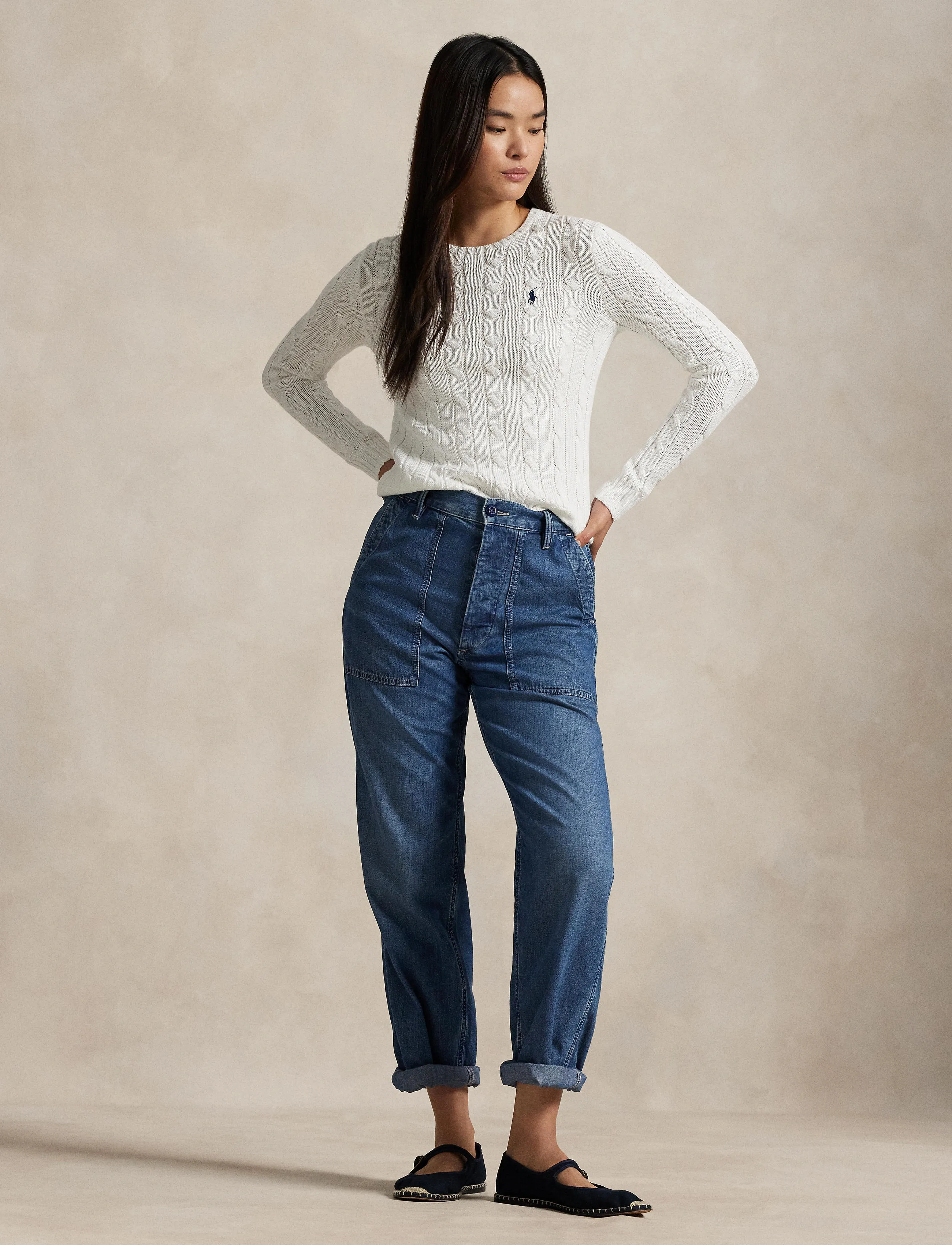 Polo Ralph Lauren Cable-Knit Cotton Crewneck Sweater, XXS, Knitwear, Weiß - Jumpers, Frauen