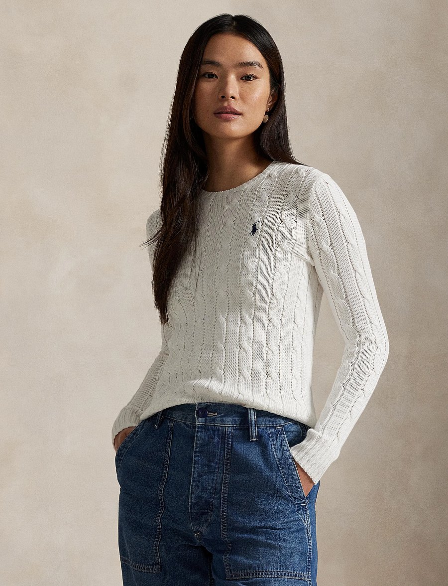 Polo Ralph Lauren - Cable-Knit Cotton Crewneck Sweater - neulepuserot - white - 3