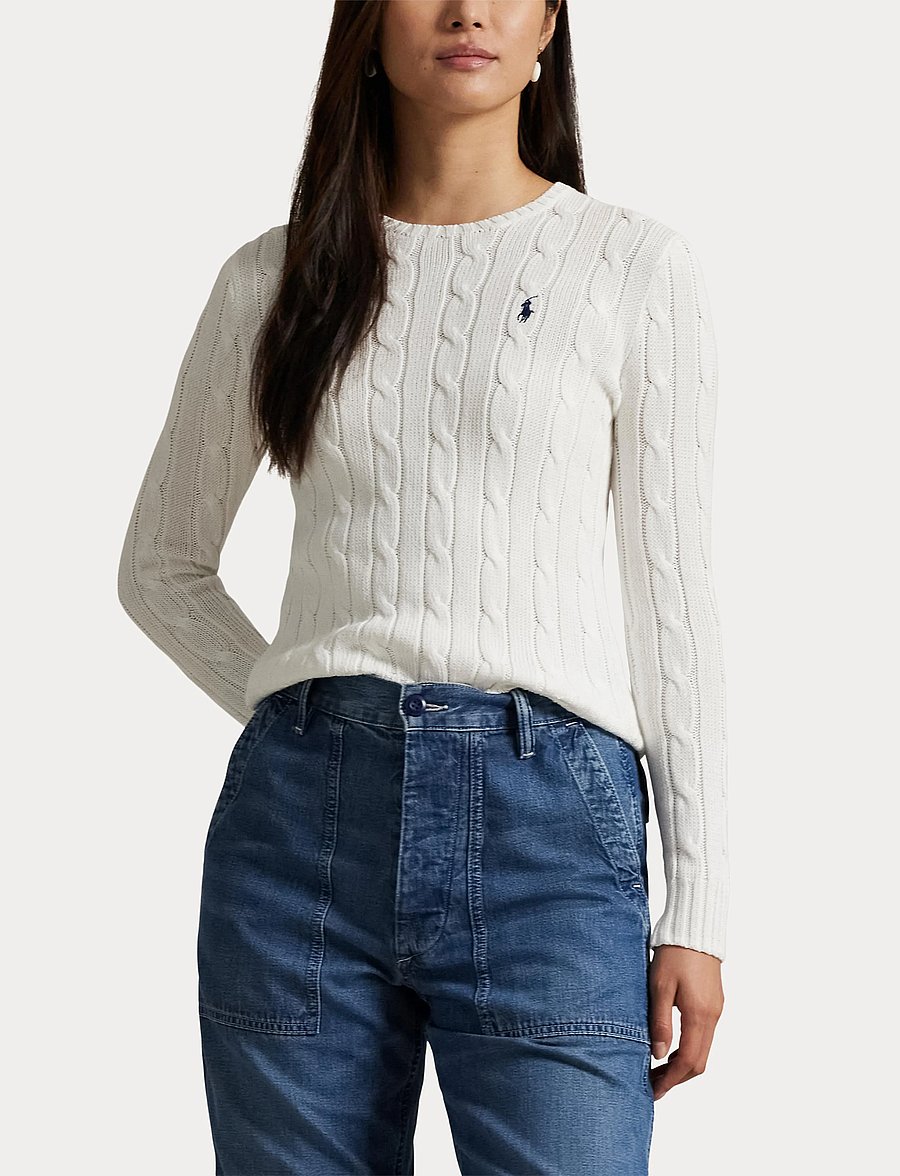 Polo Ralph Lauren - Cable-Knit Cotton Crewneck Sweater - neulepuserot - white - 5