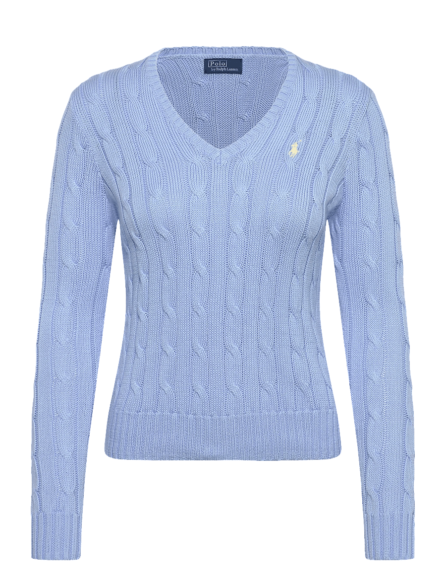 Polo Ralph Lauren - Cable-Knit Cotton V-Neck Sweater - pulls - baby blue - 0