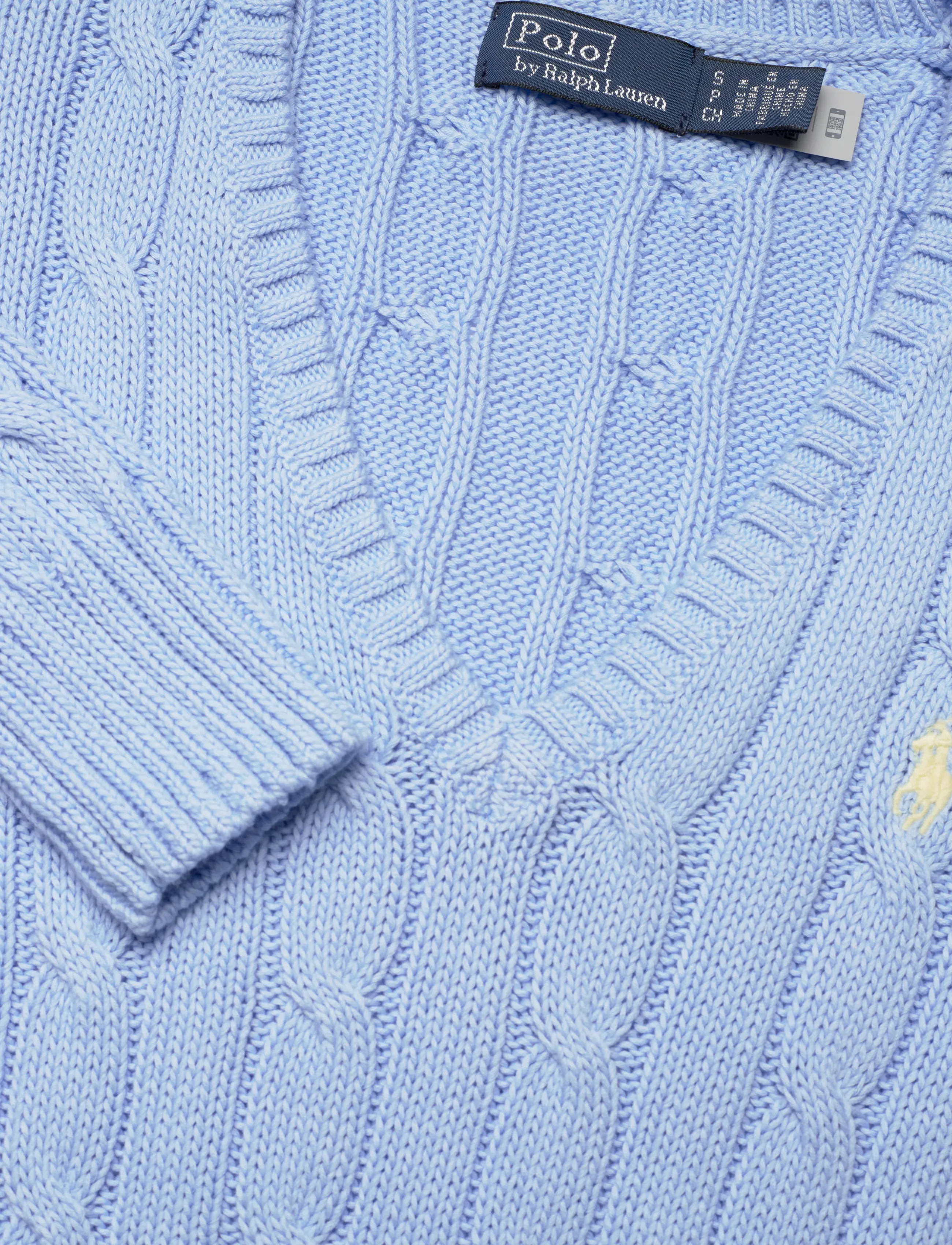 Polo Ralph Lauren - Cable-Knit Cotton V-Neck Sweater - pulls - baby blue - 2