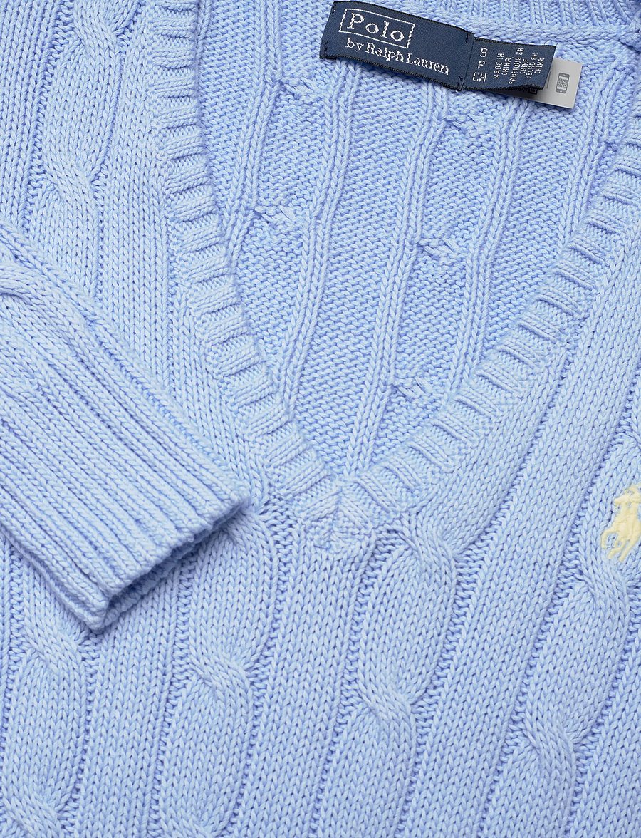 Polo Ralph Lauren - Cable-Knit Cotton V-Neck Sweater - pulls - baby blue - 2