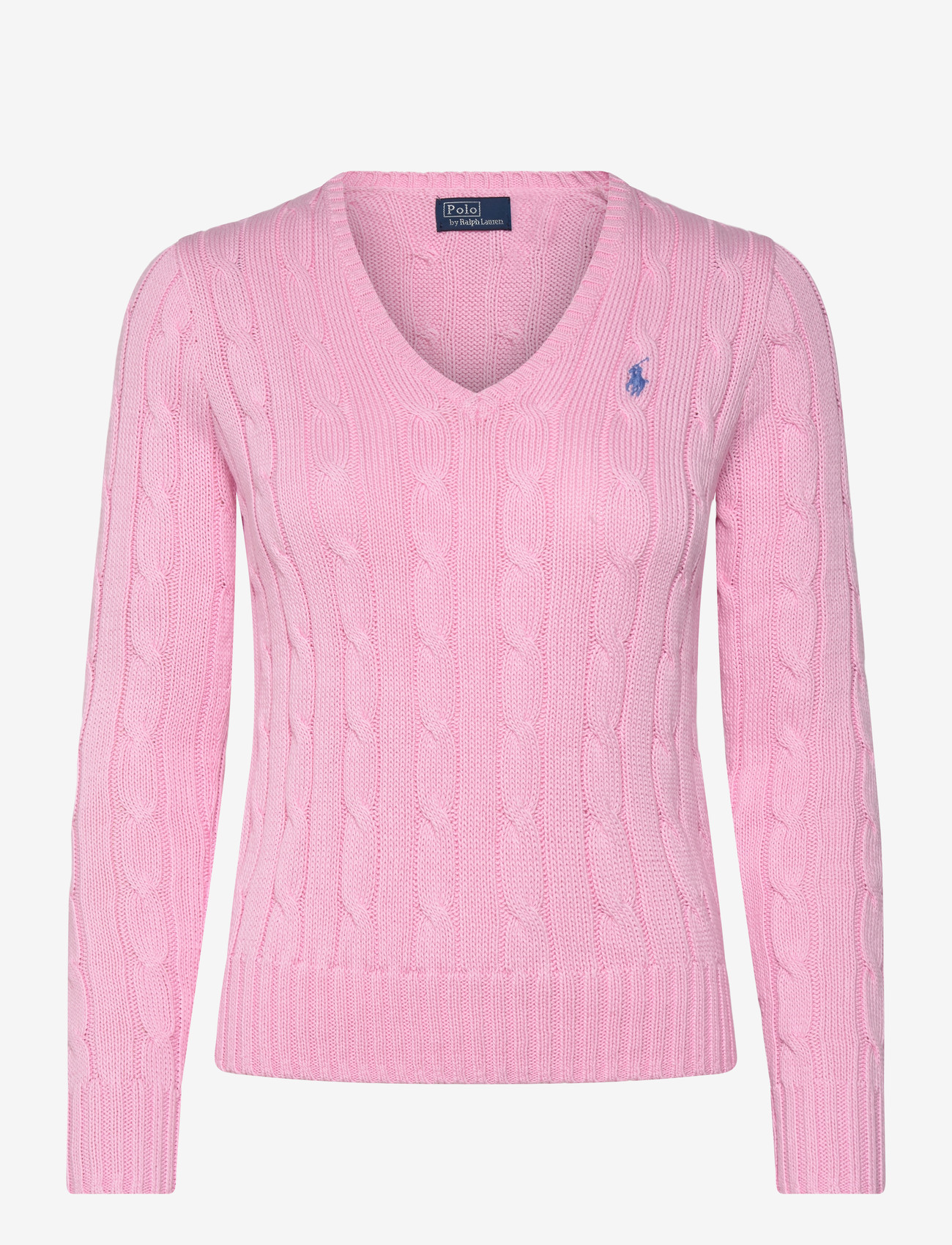 Polo Ralph Lauren - Cable-Knit Cotton V-Neck Sweater - sweaters - carmel pink - 0