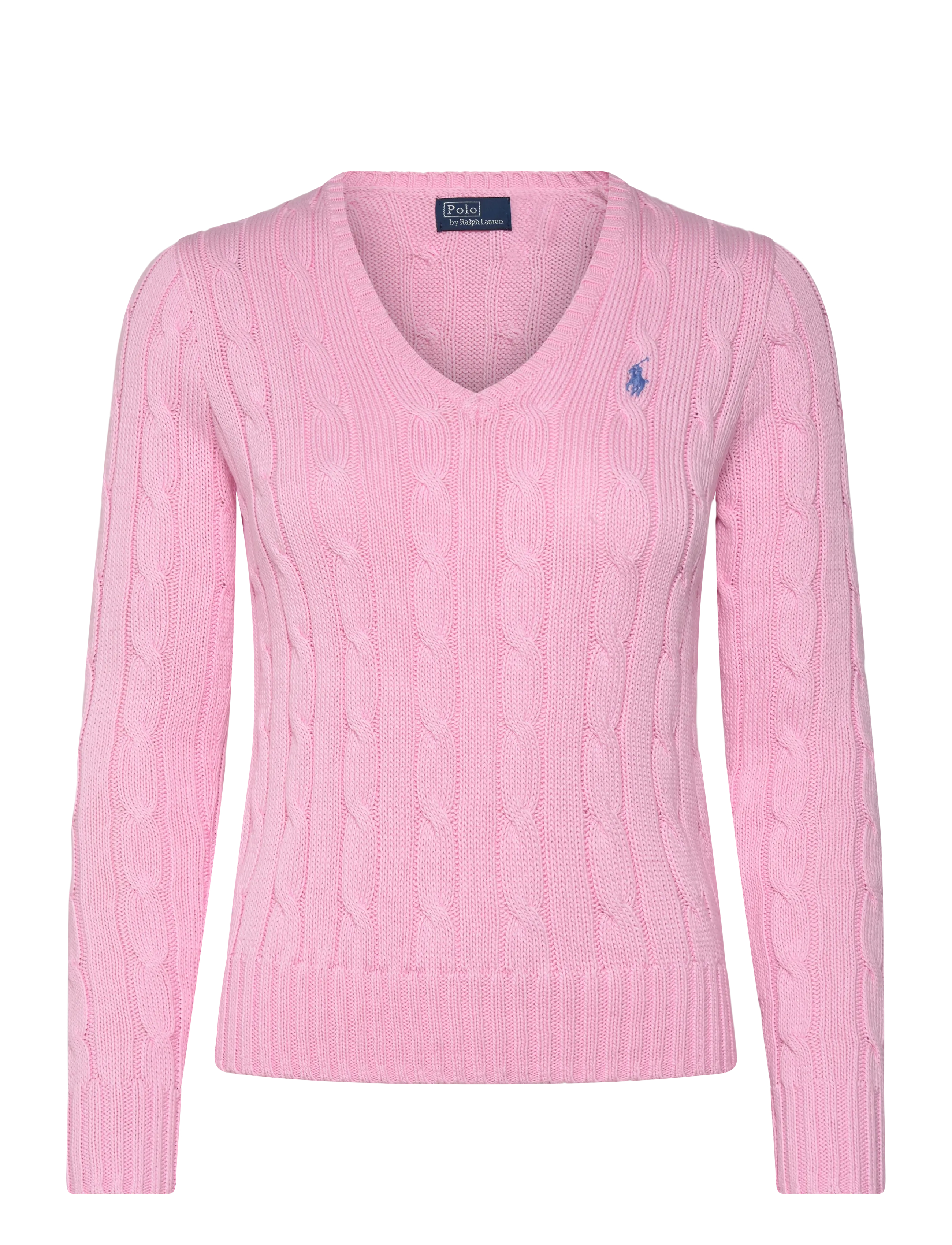 Cable-Knit Cotton V-Neck Sweater - CARMEL PINK