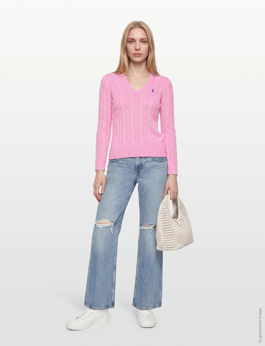 Polo Ralph Lauren - Cable-Knit Cotton V-Neck Sweater - trøjer - carmel pink - 0