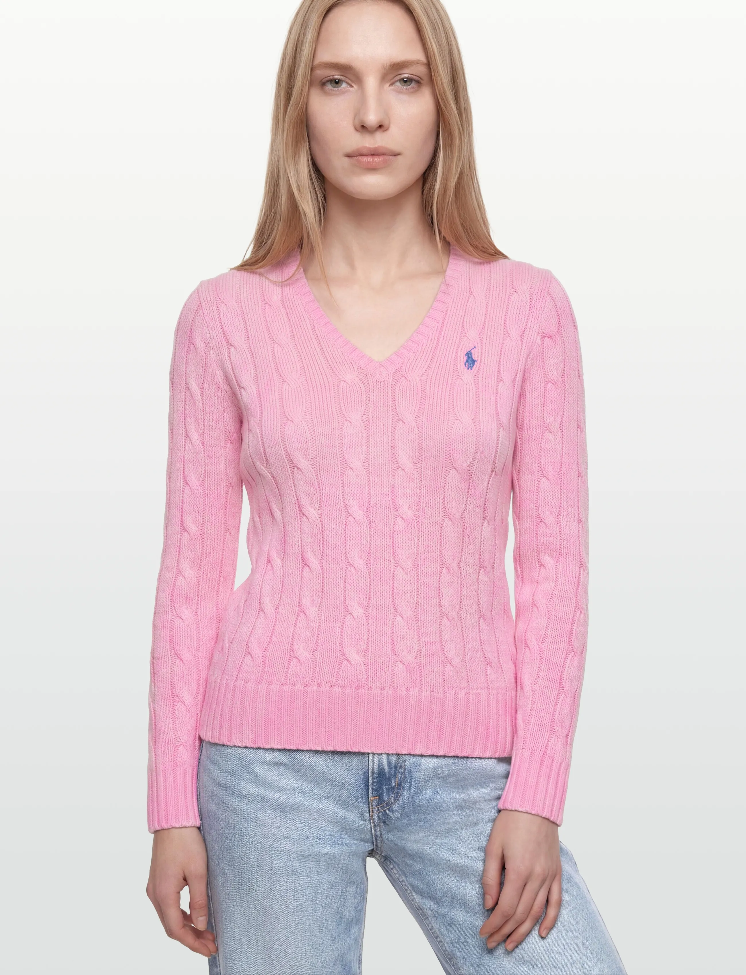 Polo Ralph Lauren - Cable-Knit Cotton V-Neck Sweater - trøjer - carmel pink - 3