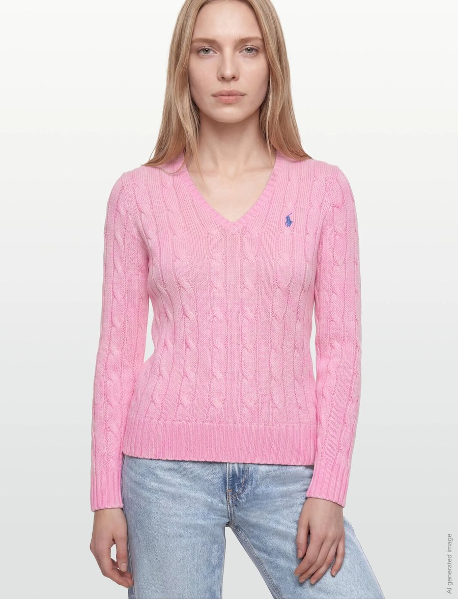 Polo Ralph Lauren - Cable-Knit Cotton V-Neck Sweater - trøjer - carmel pink - 3