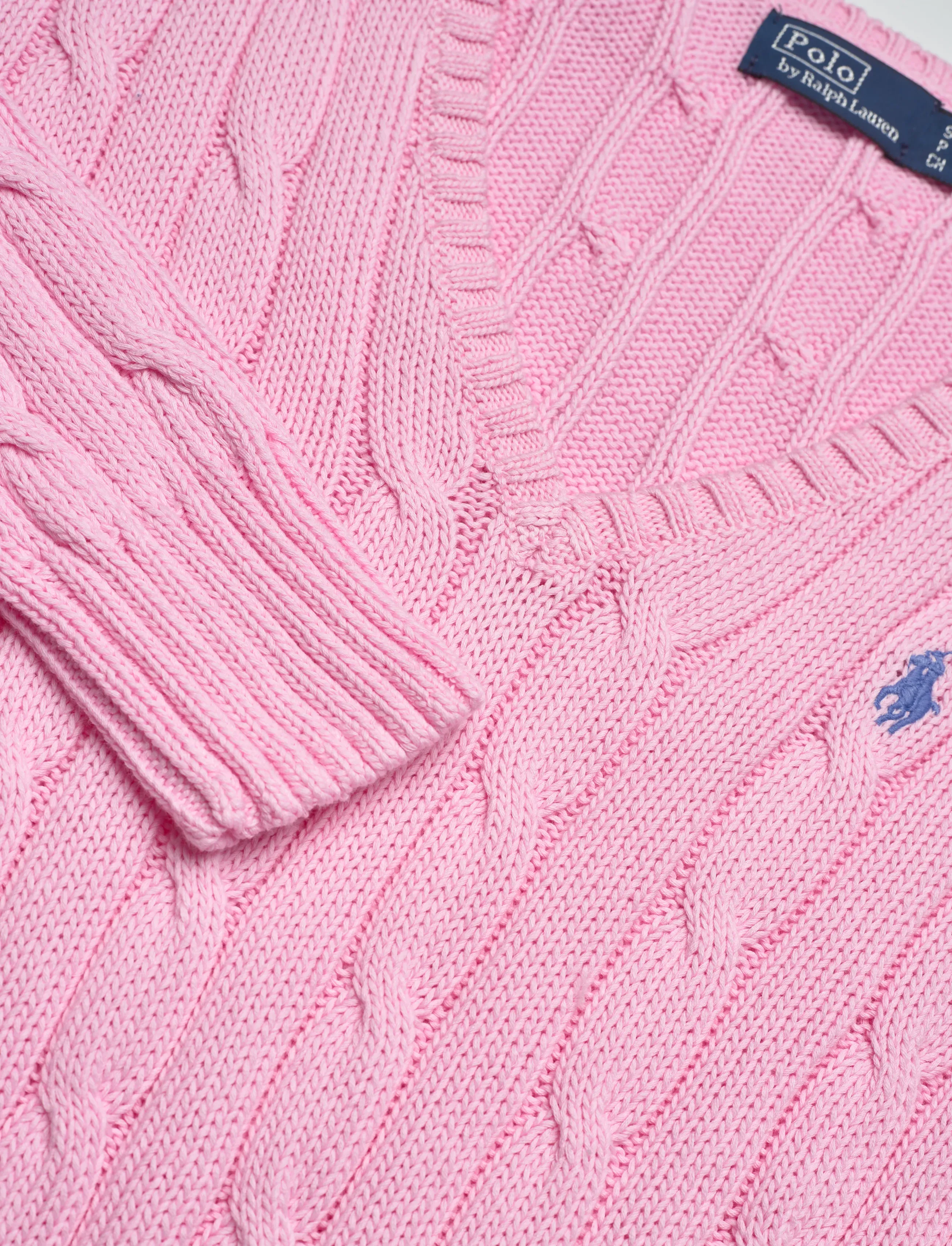 Polo Ralph Lauren - Cable-Knit Cotton V-Neck Sweater - trøjer - carmel pink - 5