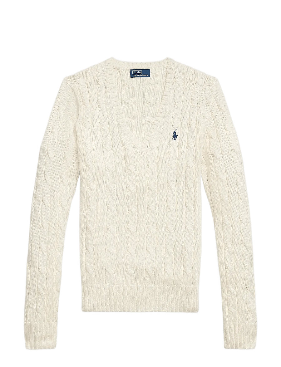 Polo Ralph Lauren - Cable-Knit Cotton V-Neck Sweater - trøjer - cream - 1
