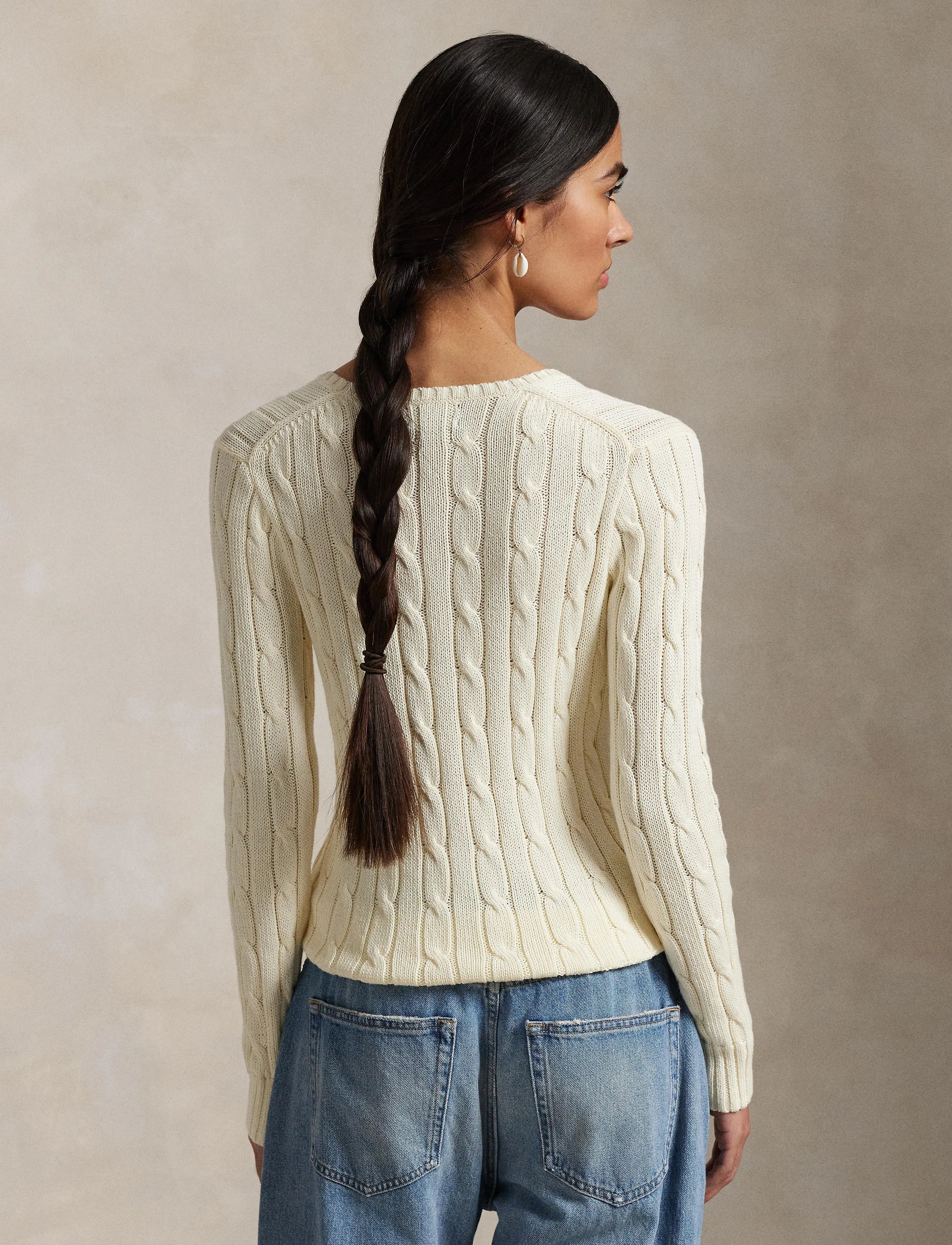 Cable-Knit Cotton V-Neck Sweater 2