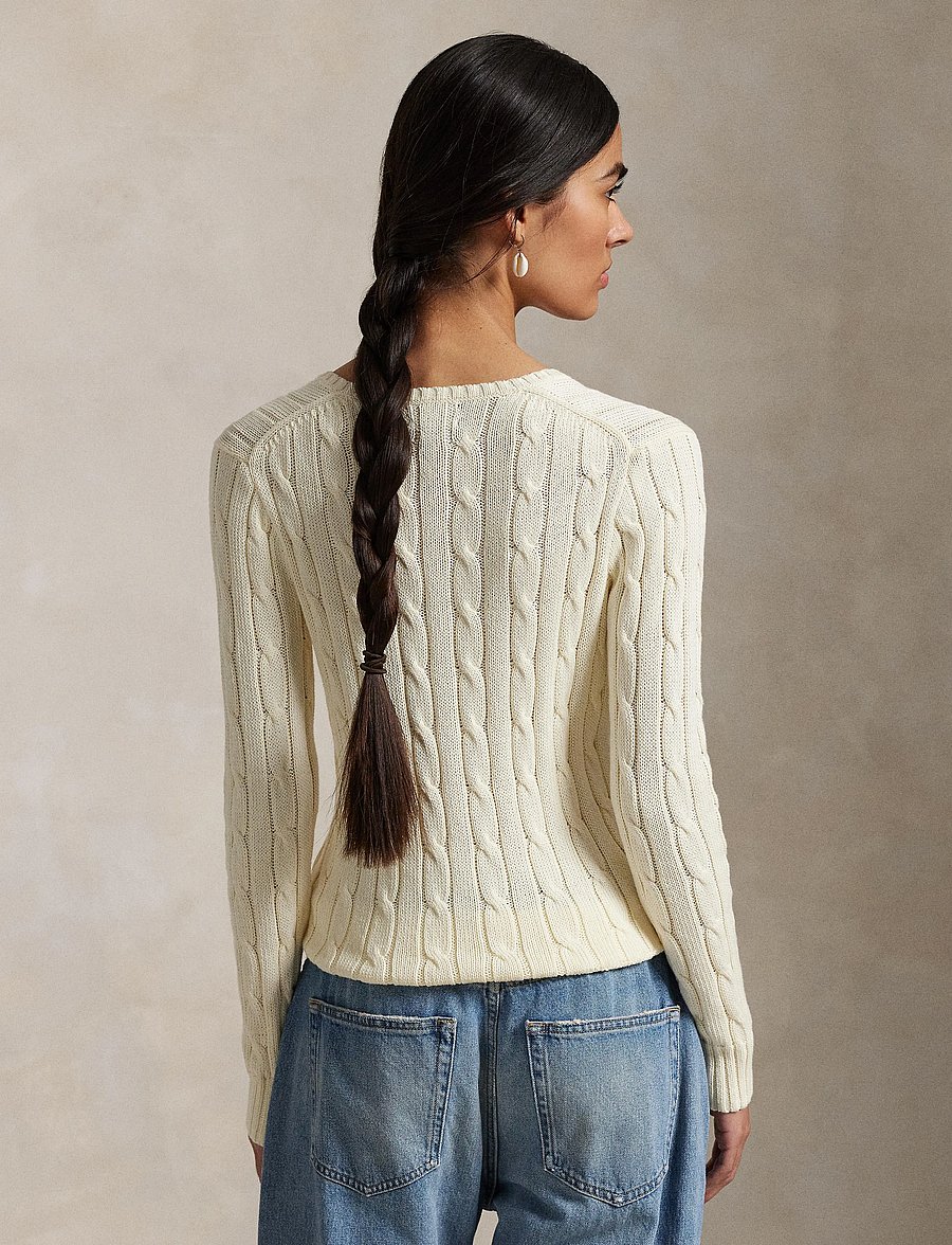 Polo Ralph Lauren - Cable-Knit Cotton V-Neck Sweater - trøjer - cream - 2