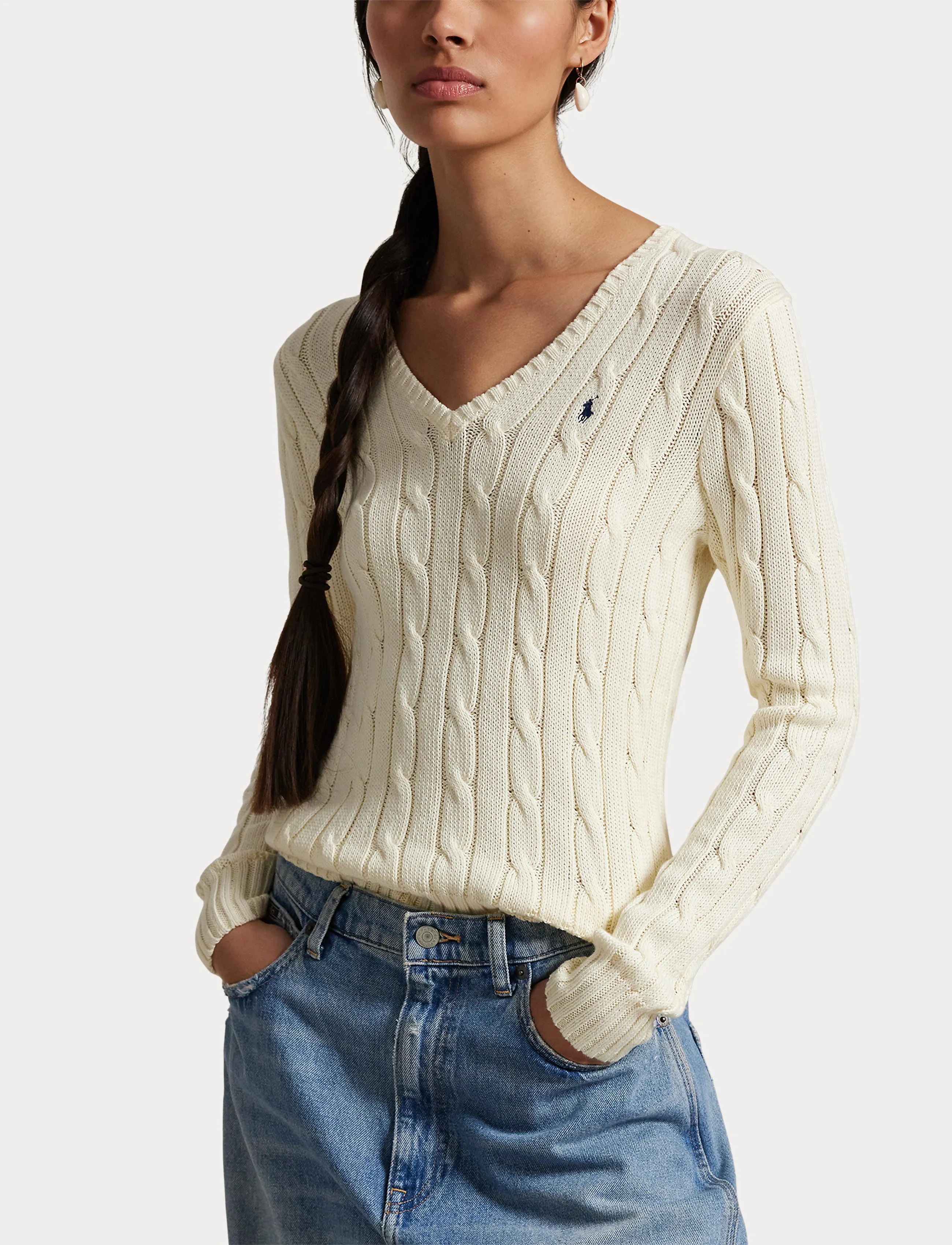 Cable-Knit Cotton V-Neck Sweater 5
