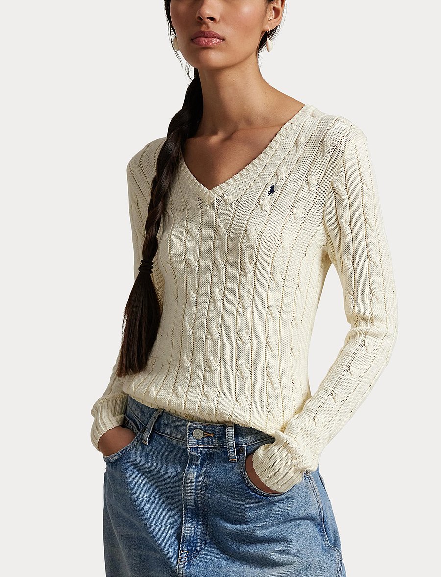 Polo Ralph Lauren - Cable-Knit Cotton V-Neck Sweater - trøjer - cream - 5