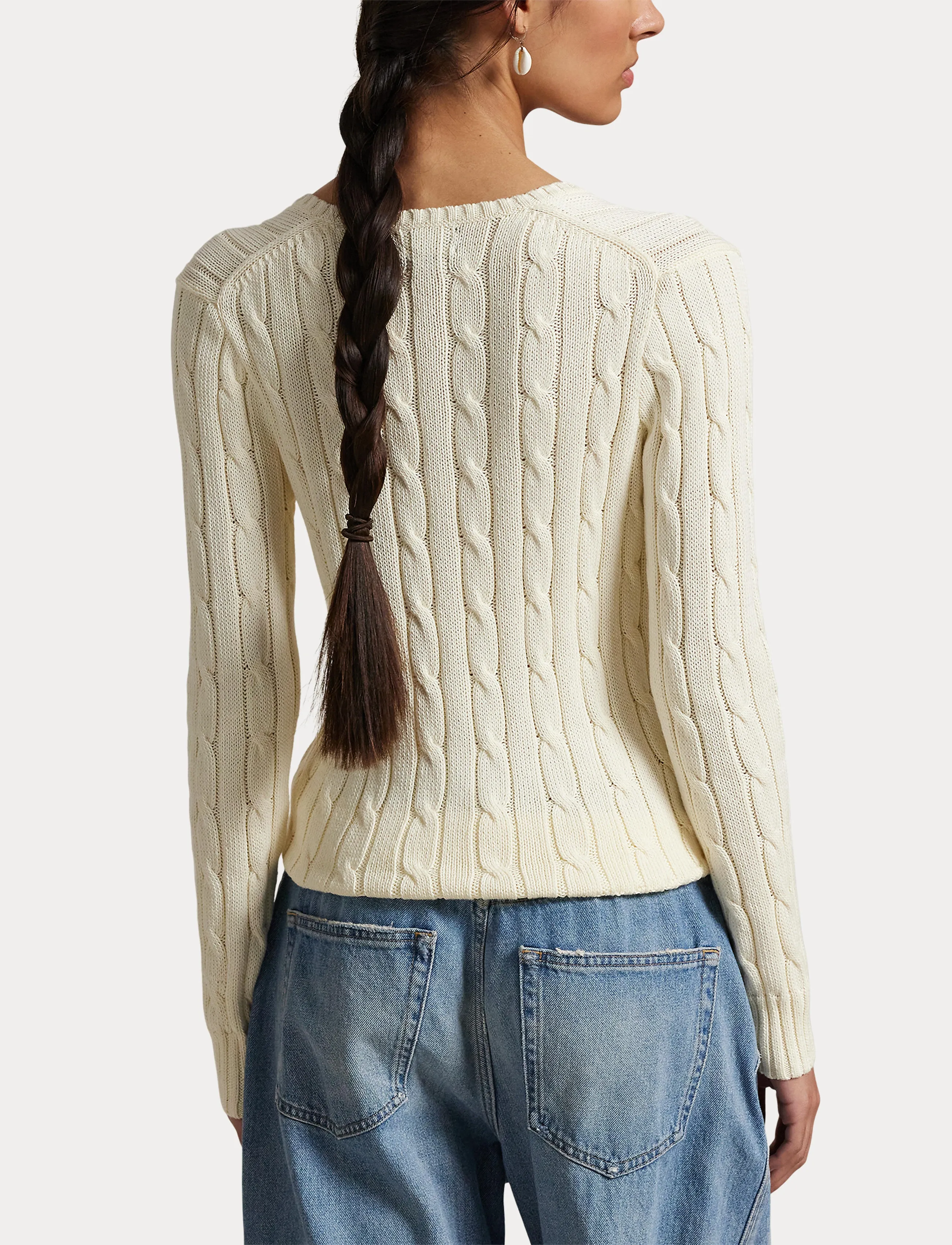 Cable-Knit Cotton V-Neck Sweater 6