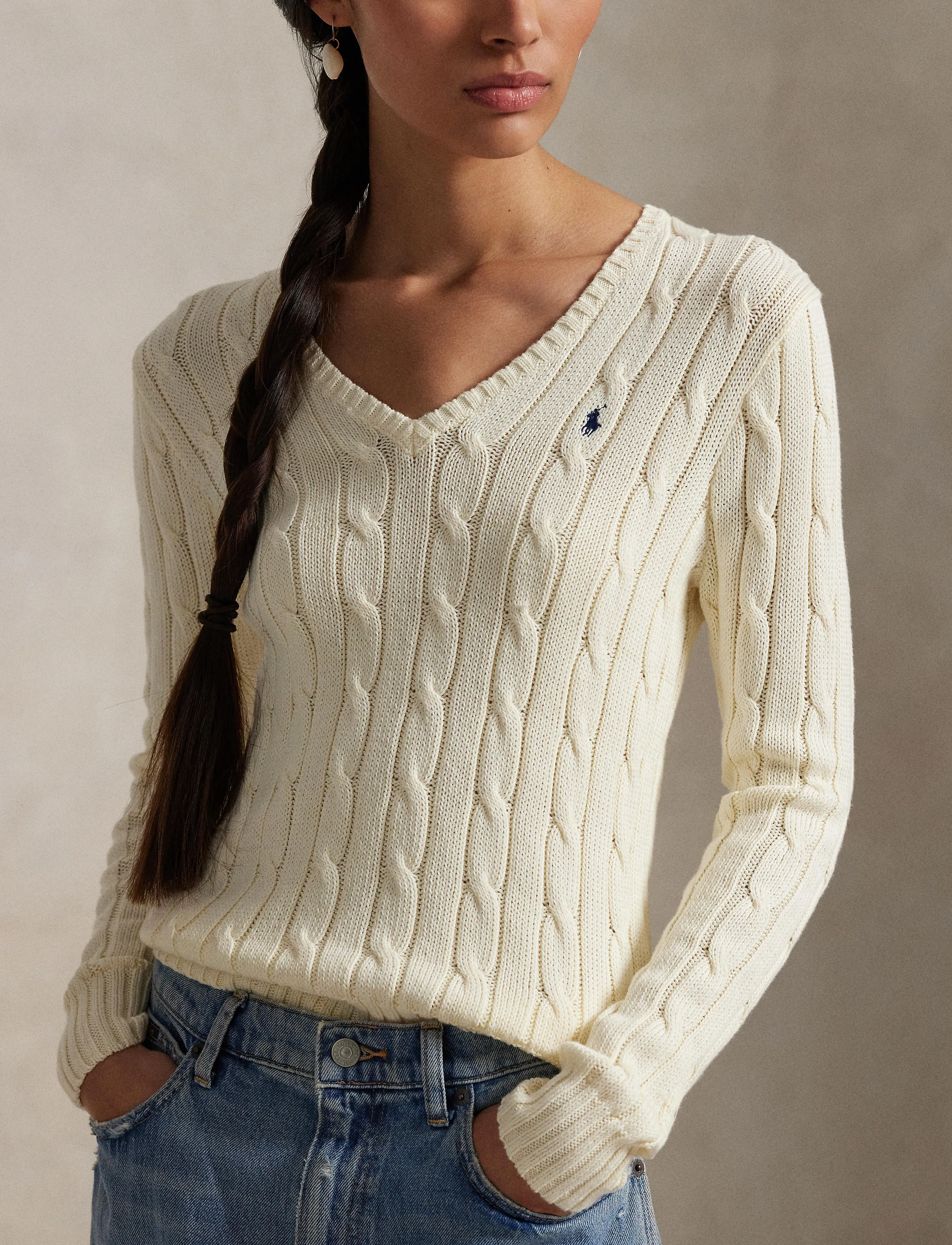 Cable-Knit Cotton V-Neck Sweater 7