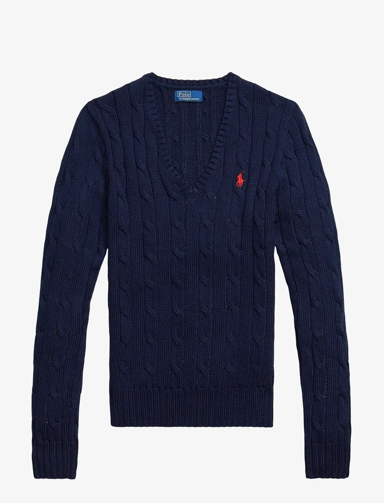 Polo Ralph Lauren - Cable-Knit Cotton V-Neck Sweater - trøjer - hunter navy - 1