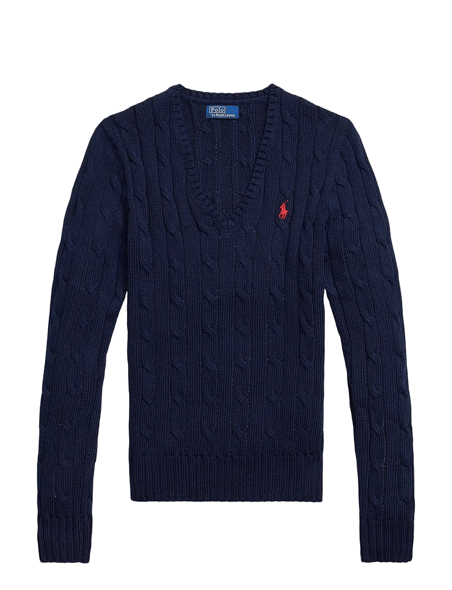 Polo Ralph Lauren - Cable-Knit Cotton V-Neck Sweater - pulls - hunter navy - 1