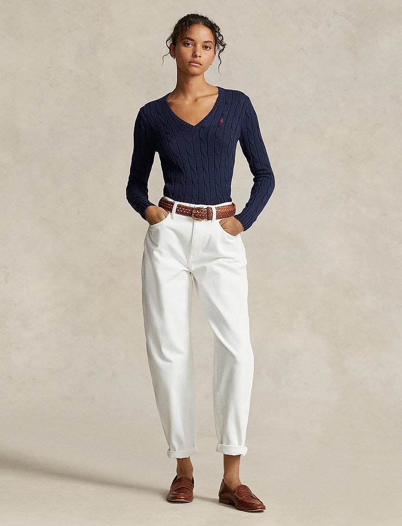 Polo Ralph Lauren - Cable-Knit Cotton V-Neck Sweater - trøjer - hunter navy - 0