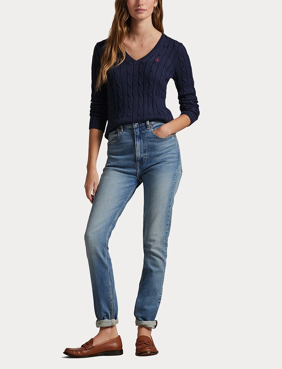 Polo Ralph Lauren - Cable-Knit Cotton V-Neck Sweater - pulls - hunter navy - 4