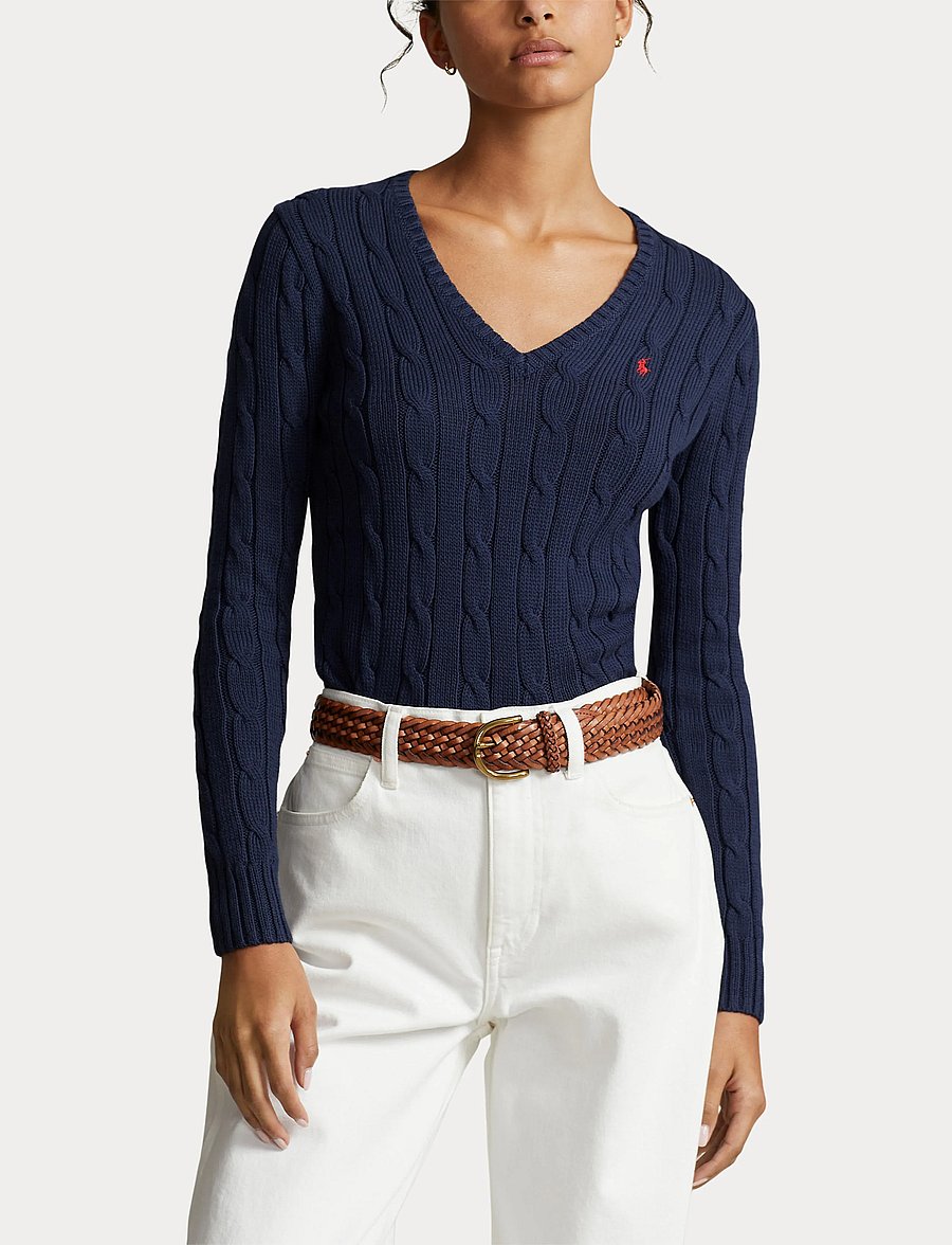 Polo Ralph Lauren - Cable-Knit Cotton V-Neck Sweater - pulls - hunter navy - 5