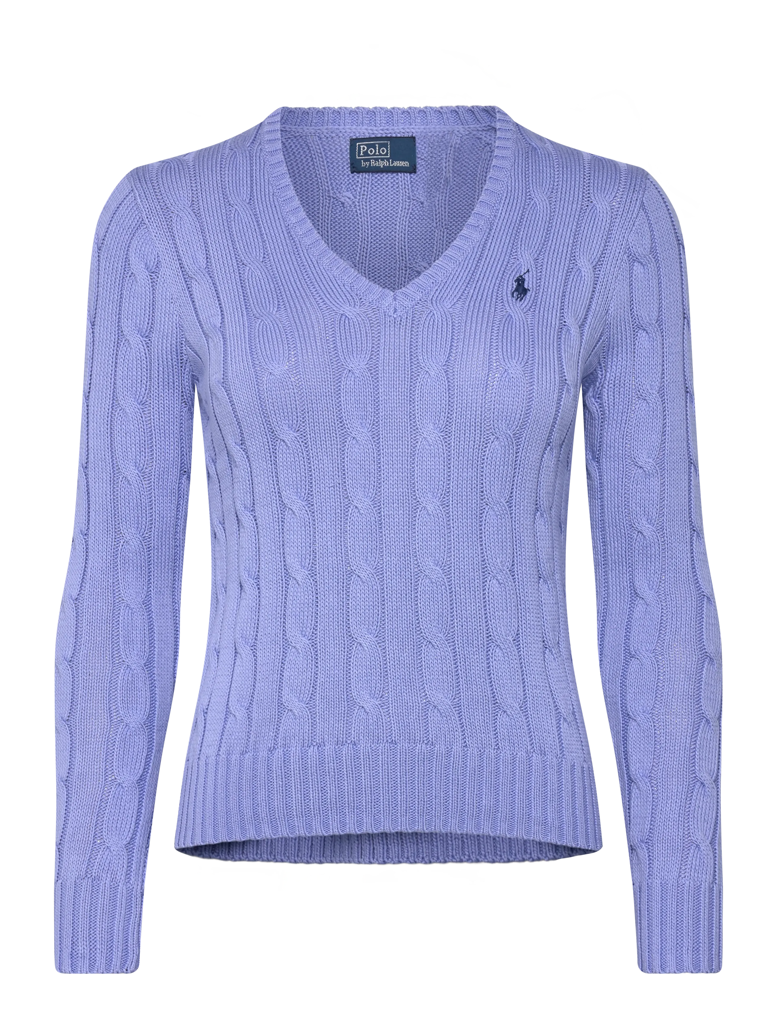 Polo Ralph Lauren Cable-Knit Cotton V-Neck Sweater, S, Blue, Strik > Trøjer, Dame