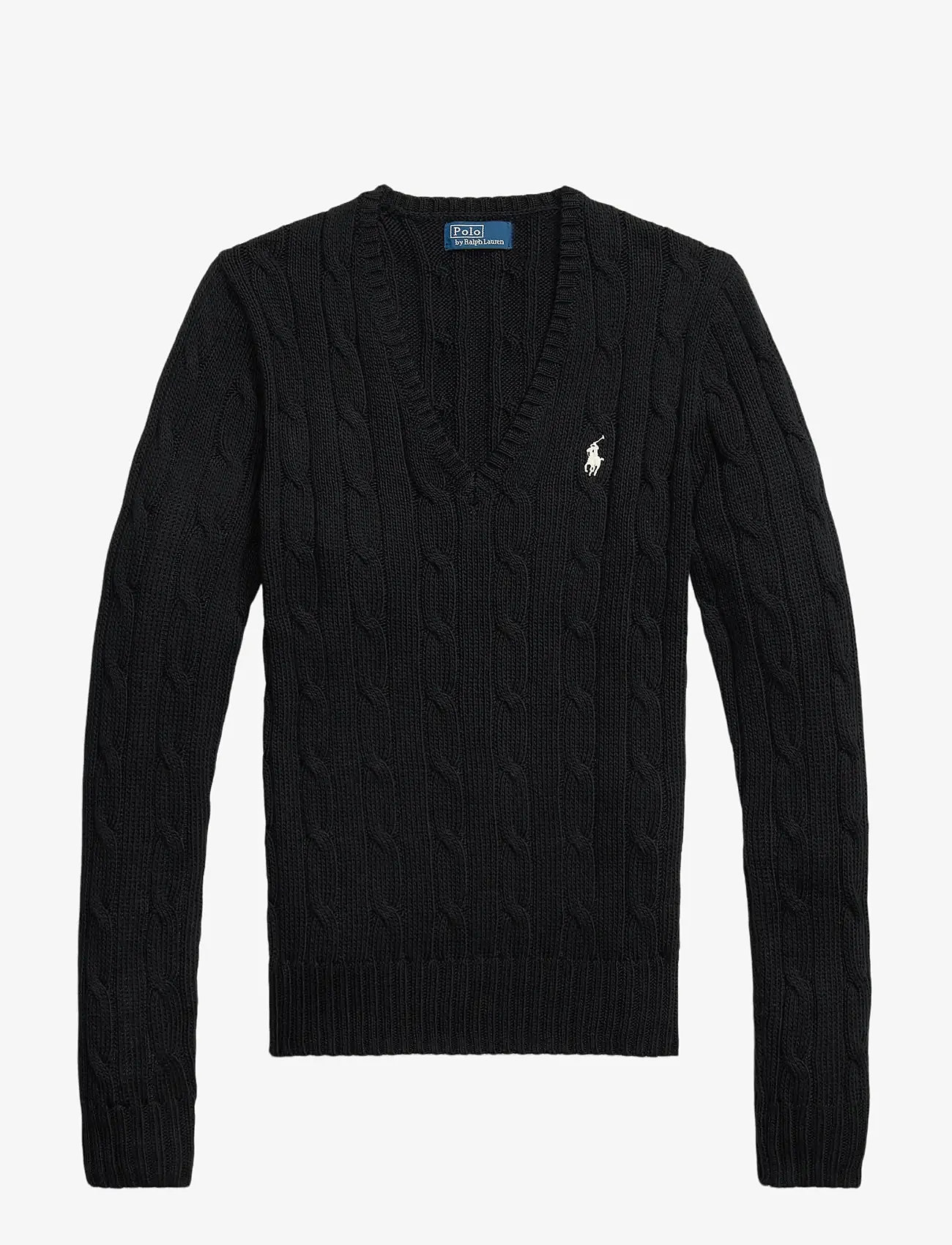 Polo Ralph Lauren - Cable-Knit Cotton V-Neck Sweater - tröjor - polo black/white - 1